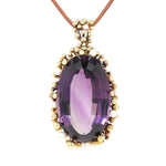 Großer Vintage Anhänger in 585er Gelbgold mit einem Amethyst ca. 82 ct und Zuchtperlen, hängend frontal