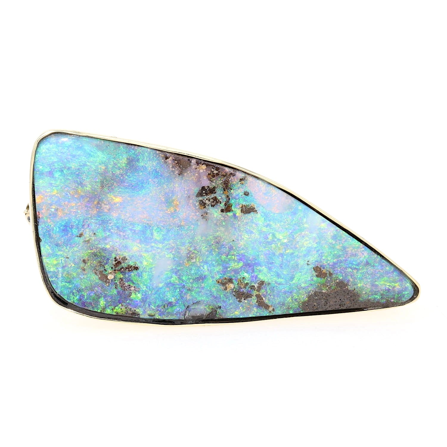 Pendant/brooch in 585 yellow gold with a large boulder opal