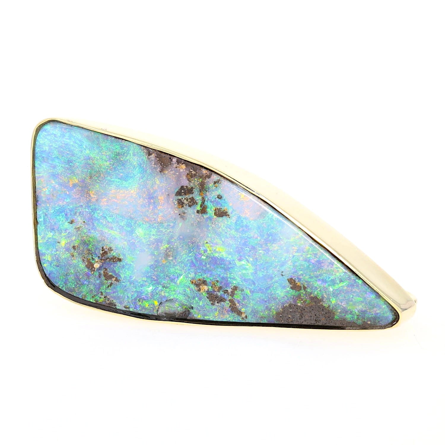 Pendant/brooch in 585 yellow gold with a large boulder opal