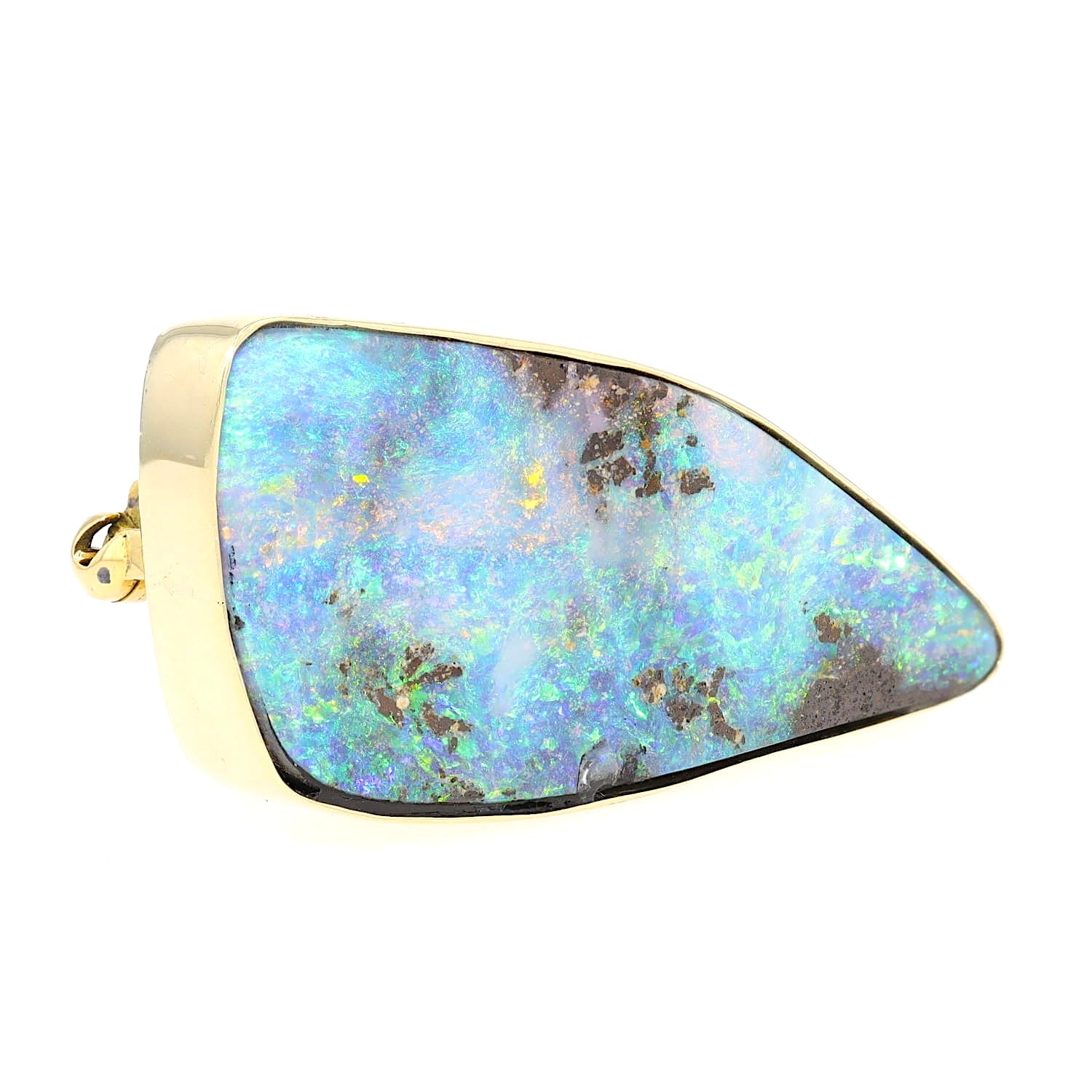 Pendant/brooch in 585 yellow gold with a large boulder opal