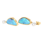 1 Paar Ohrringe in 585 Bicolor Gold mit je einem Opal und Brillant, liegend links gedreht