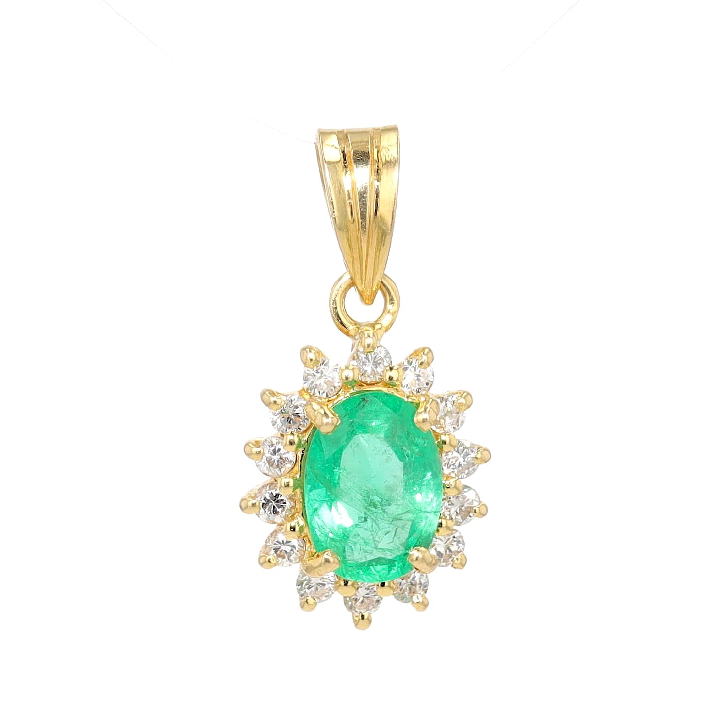 Pendant in 750 yellow gold with an emerald and diamonds