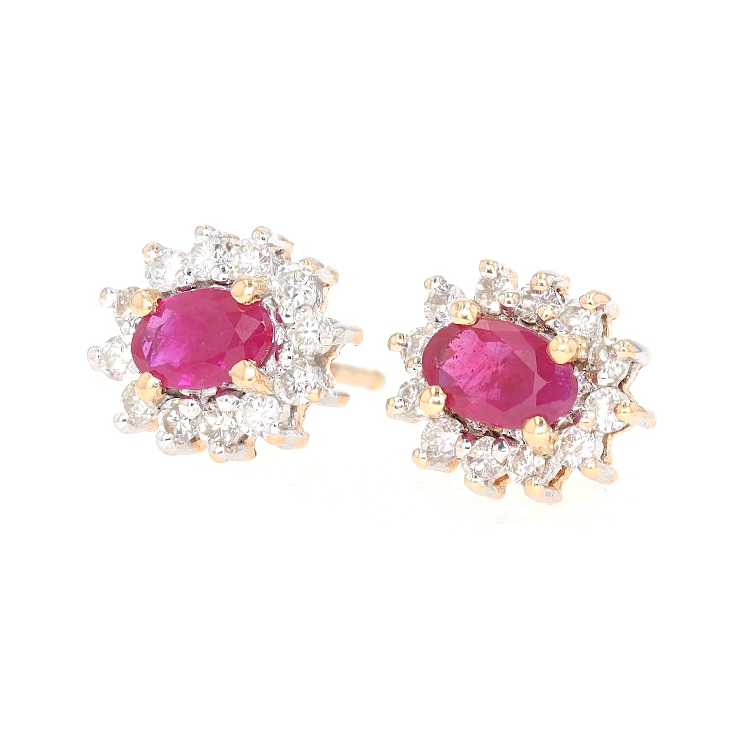 1 pair of stud earrings in 585 bicolor gold with brilliants and rubies