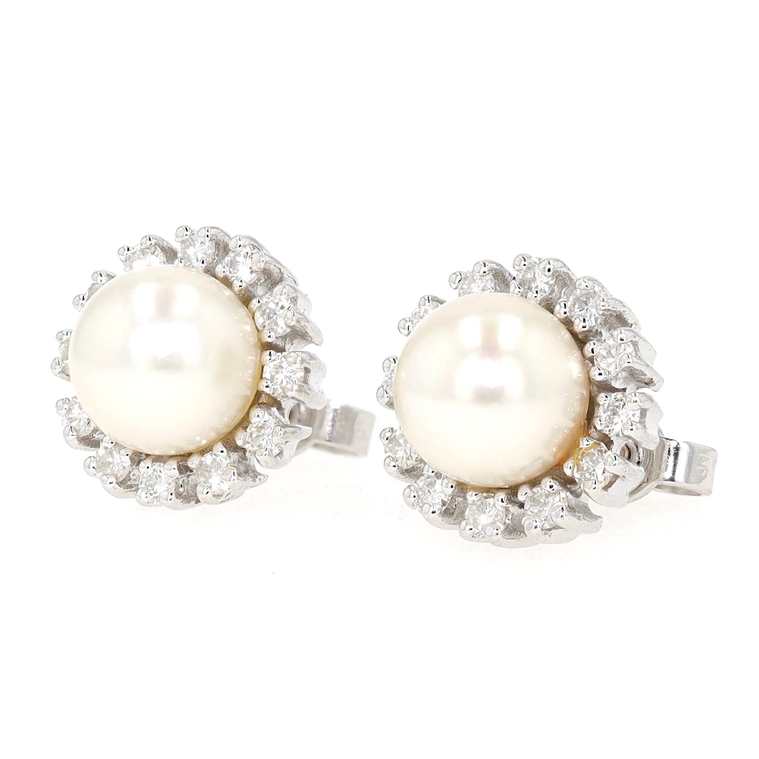 1 pair of stud earrings in 585 white gold, each with a cultured pearl and brilliants