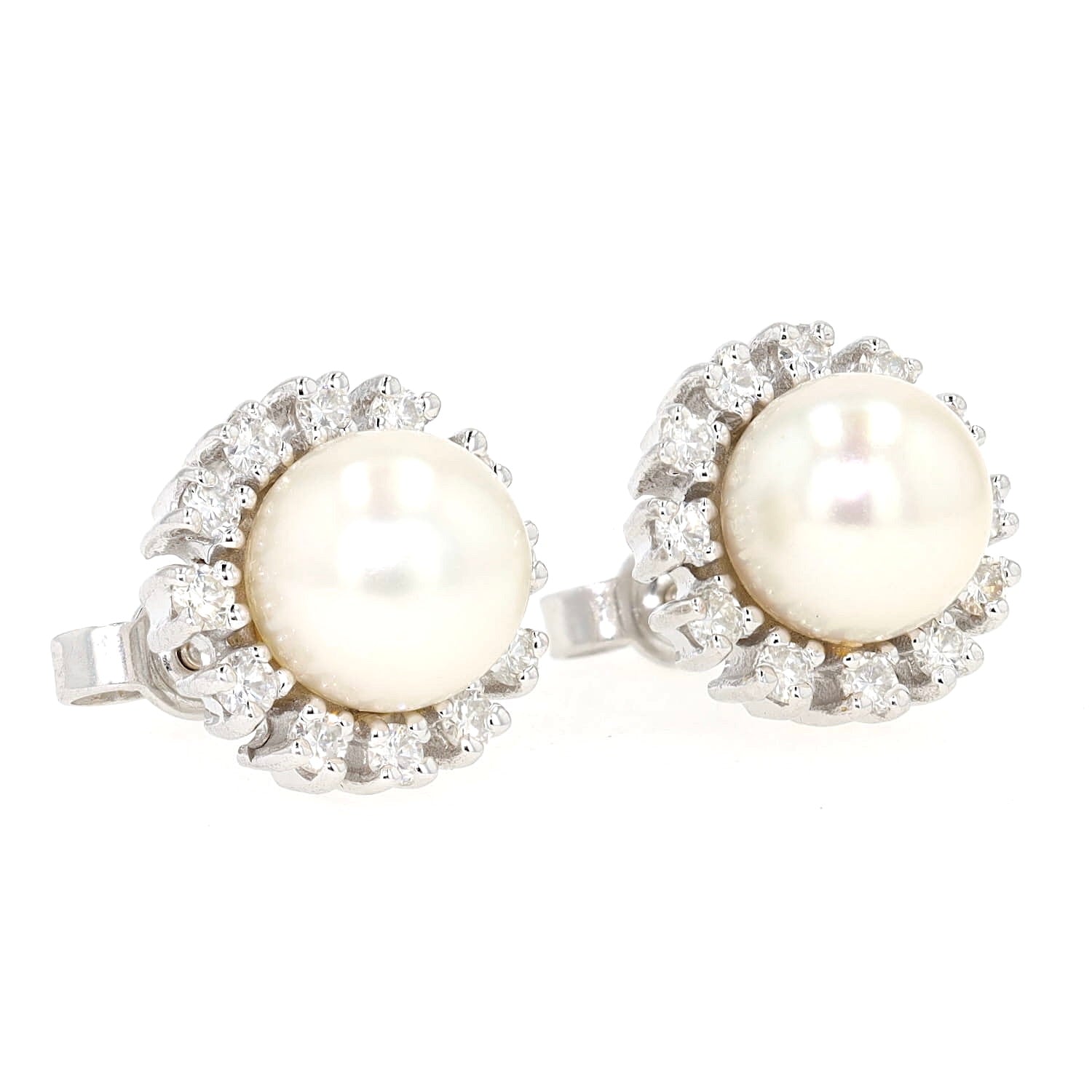 1 pair of stud earrings in 585 white gold, each with a cultured pearl and brilliants