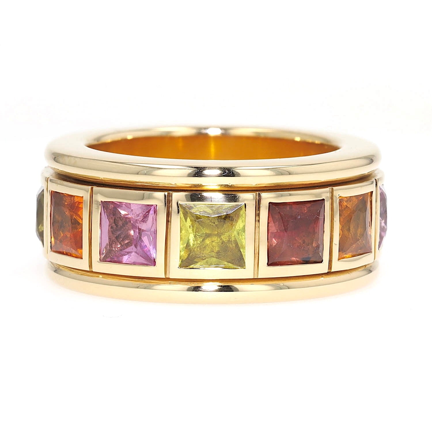 Play ring in 750 yellow gold with colorful sapphires