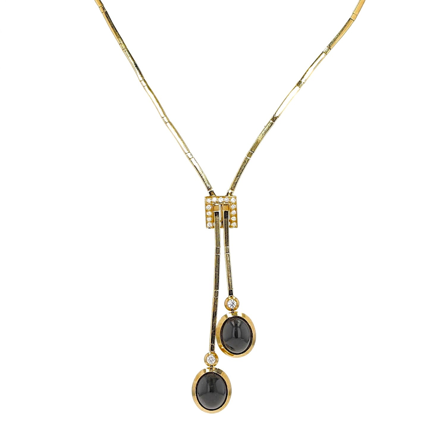 Poniros necklace in 750 yellow gold with brilliants and onyx cabochons