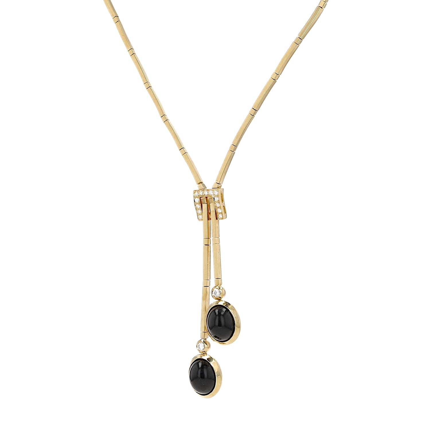 Poniros Collier aus 750er Gelbgold mit Brillanten und Onyx-Cabochons