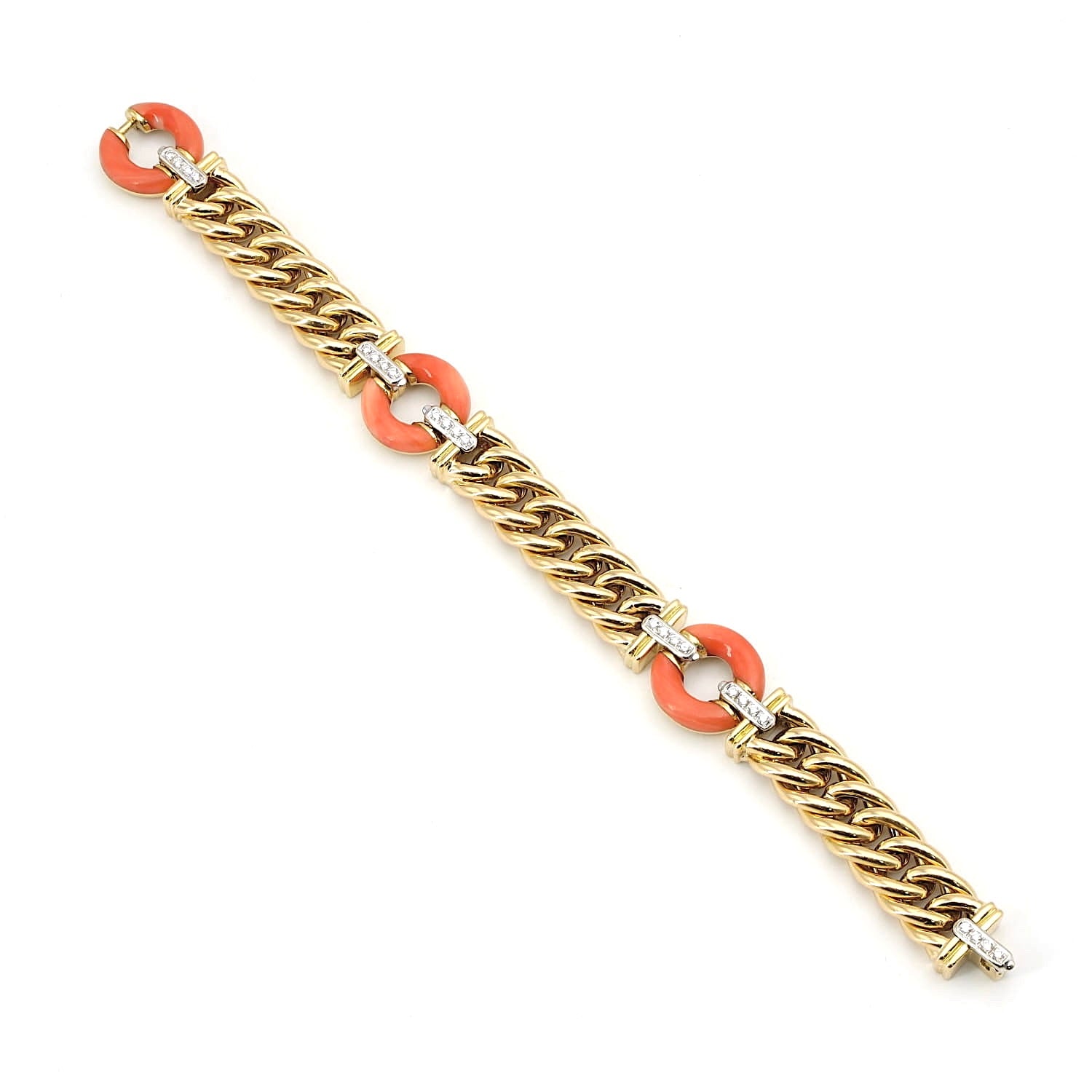 Vintage bracelet in 750 yellow gold with brilliants and corals