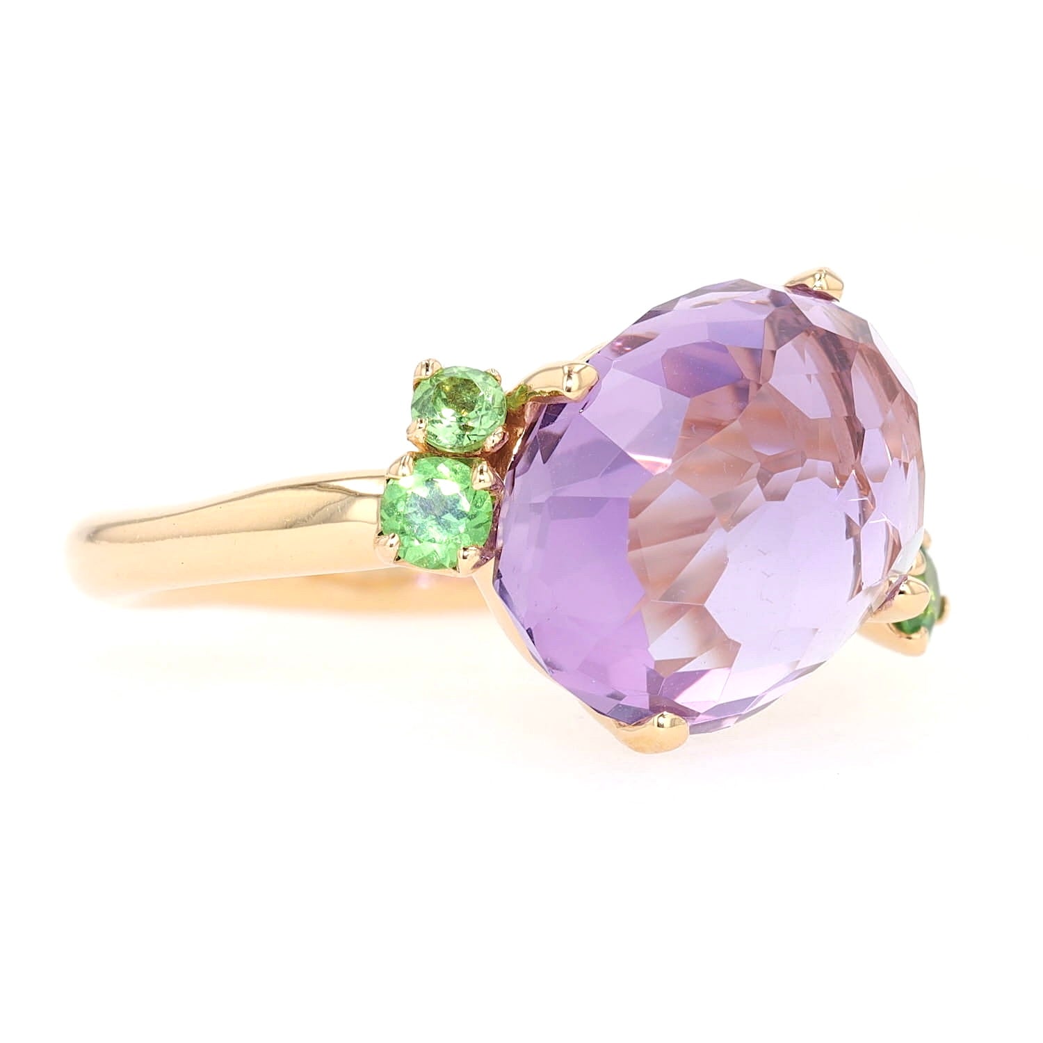 Pomellato Ring in 750er Roségold mit einem Amethyst und Tsavorithen, liegend rechts gedreht