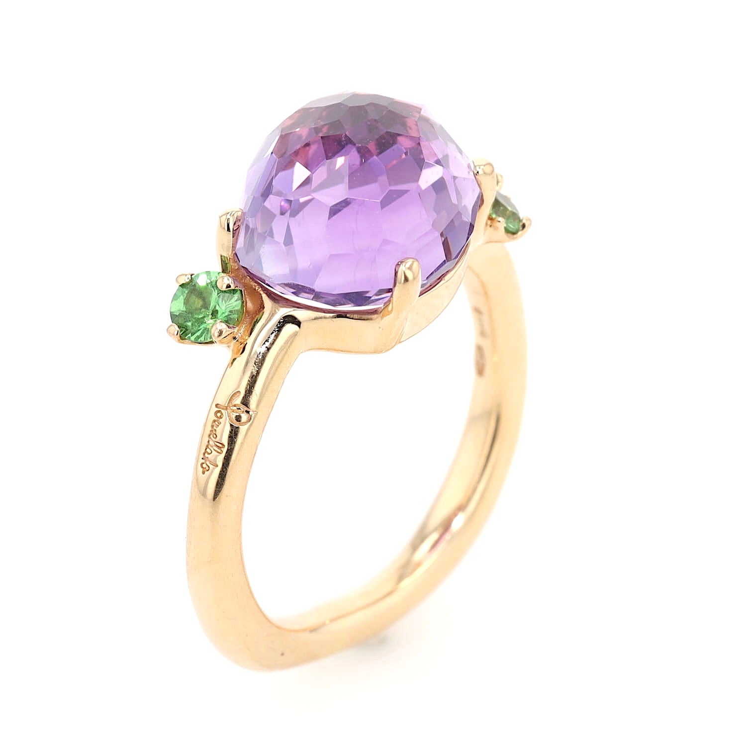 Pomellato Ring in 750er Roségold mit einem Amethyst und Tsavorithen, stehend Draufsicht