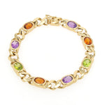 Vintage bracelet in 585 yellow gold with amethyst, citrine and peridot, horizontal closed top view