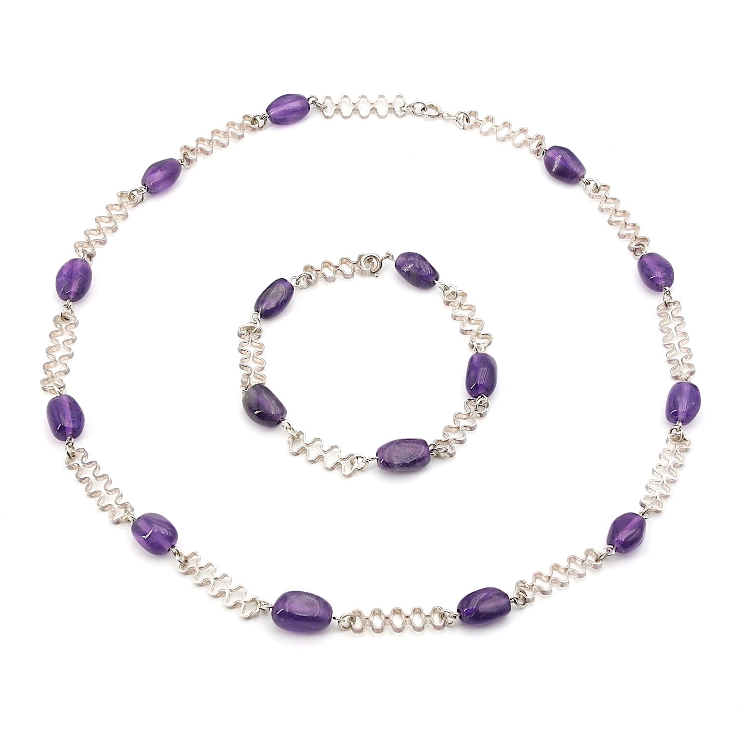 Necklace and bracelet in 835 silver with amethysts