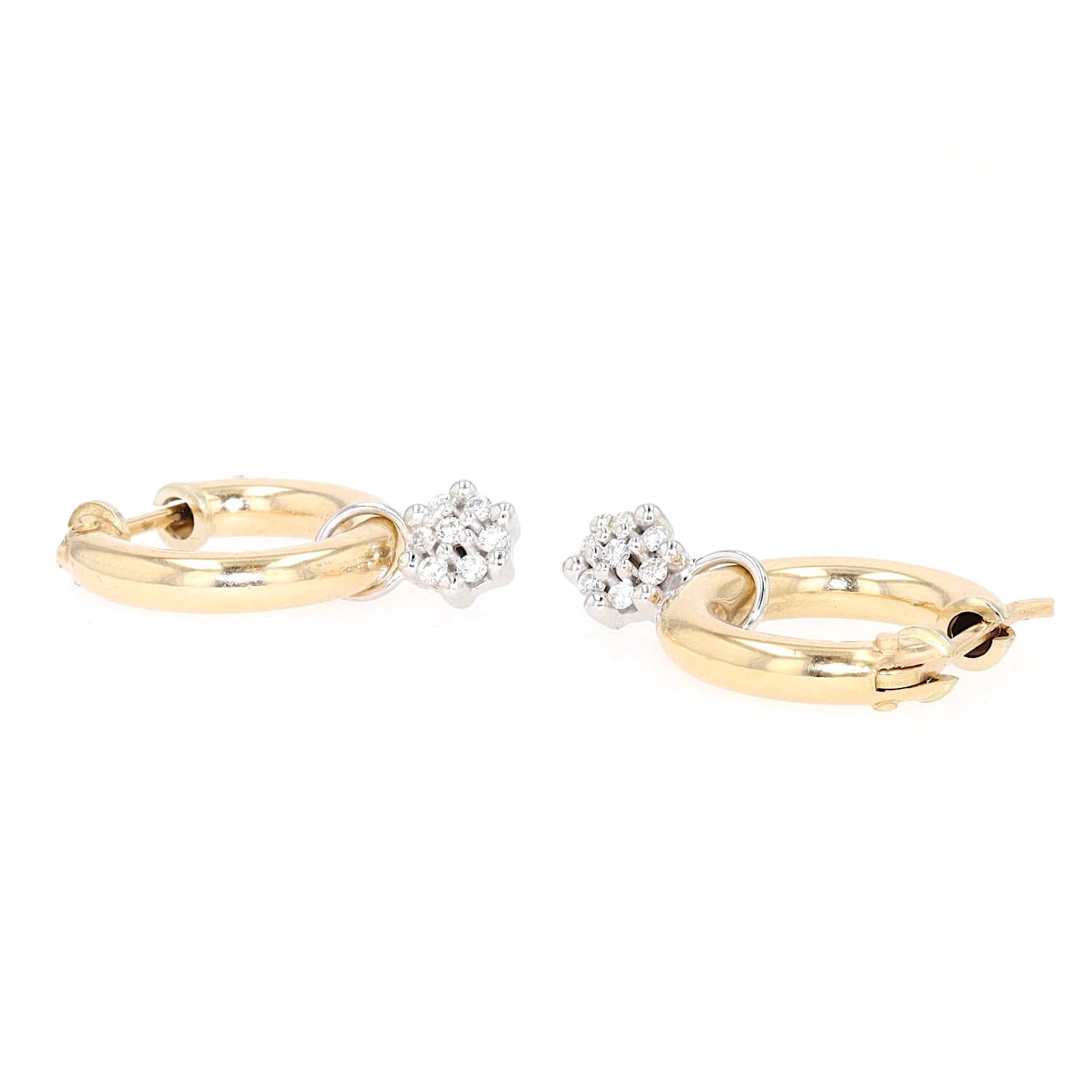 Hoop earrings in 585 white and yellow gold with brilliants, individually turned to the right