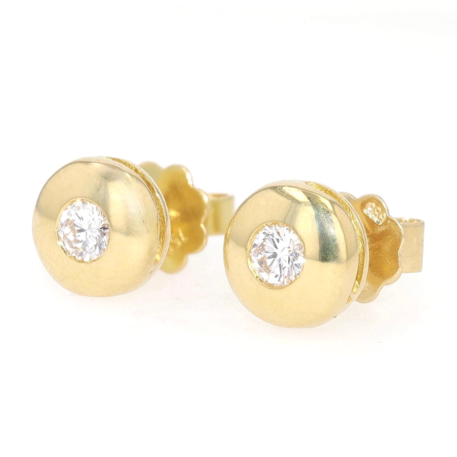 Paar Ohrstecker 750er Gelbgold mit je einem ca. 0,12 ct Brillanten, Stopper 585 Gold, liegend links gedreht