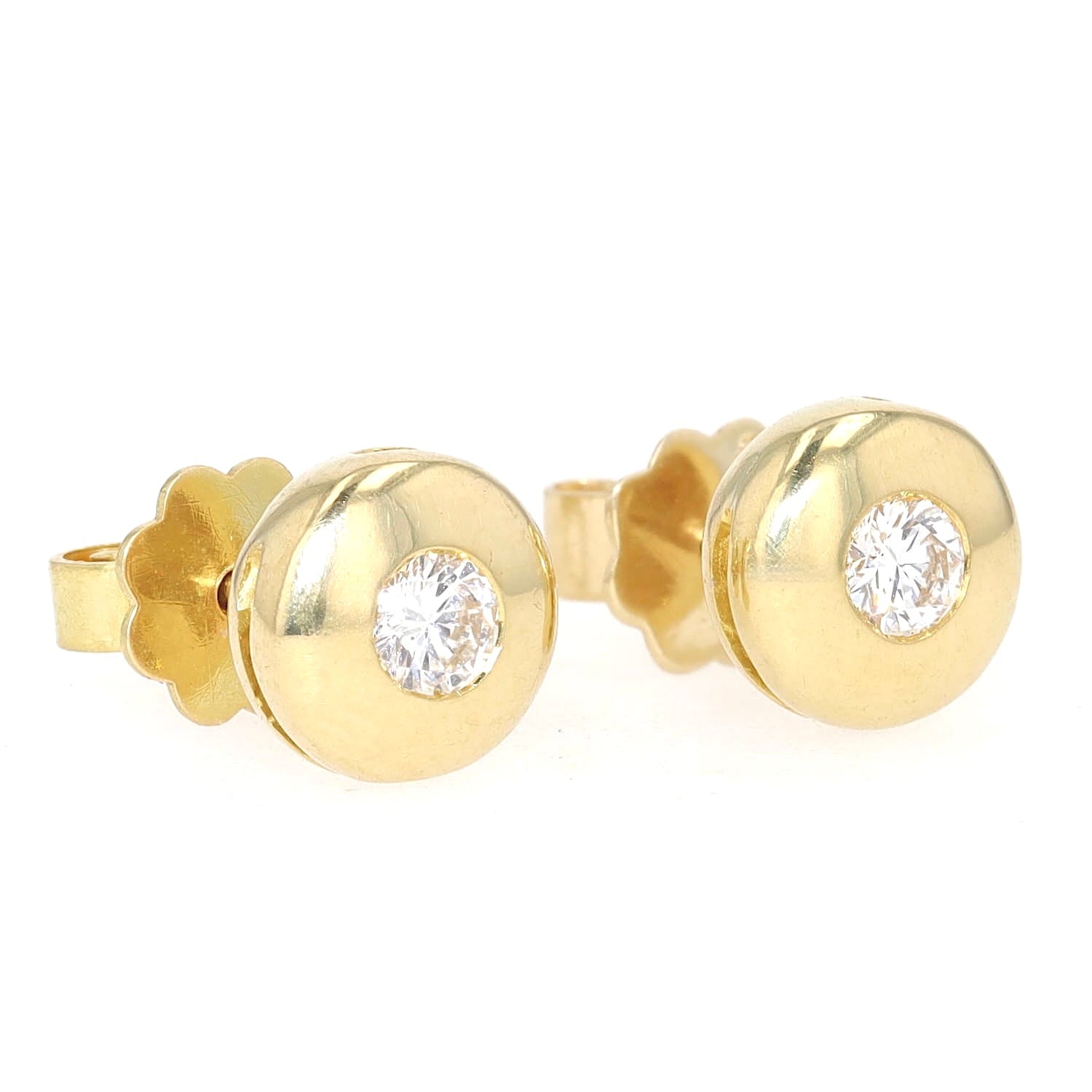 Paar Ohrstecker 750er Gelbgold mit je einem ca. 0,12 ct Brillanten, Stopper 585 Gold, liegend rechts gedreht