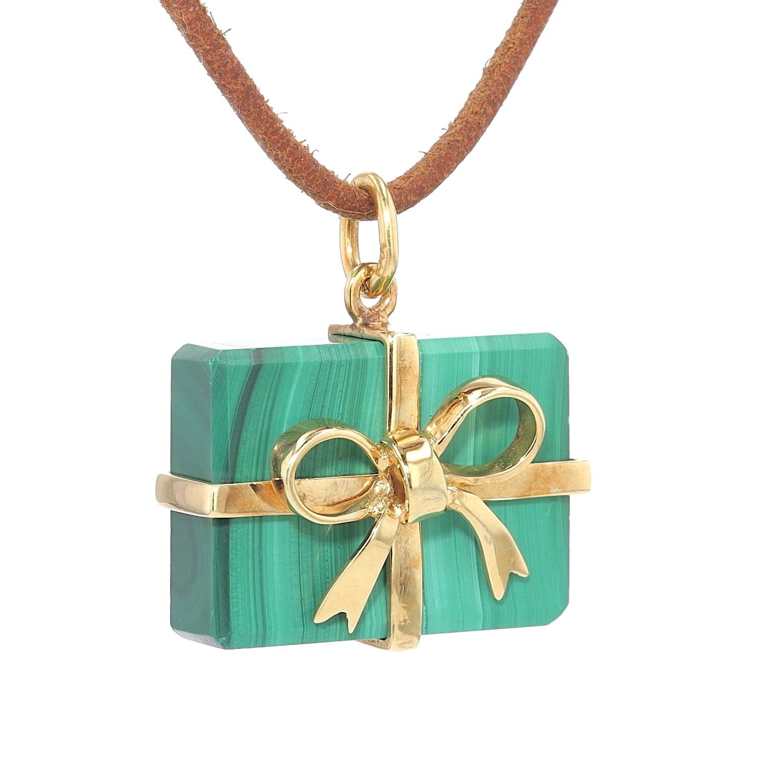 Pendant in 585 yellow gold with a malachite, hanging, turned to the right