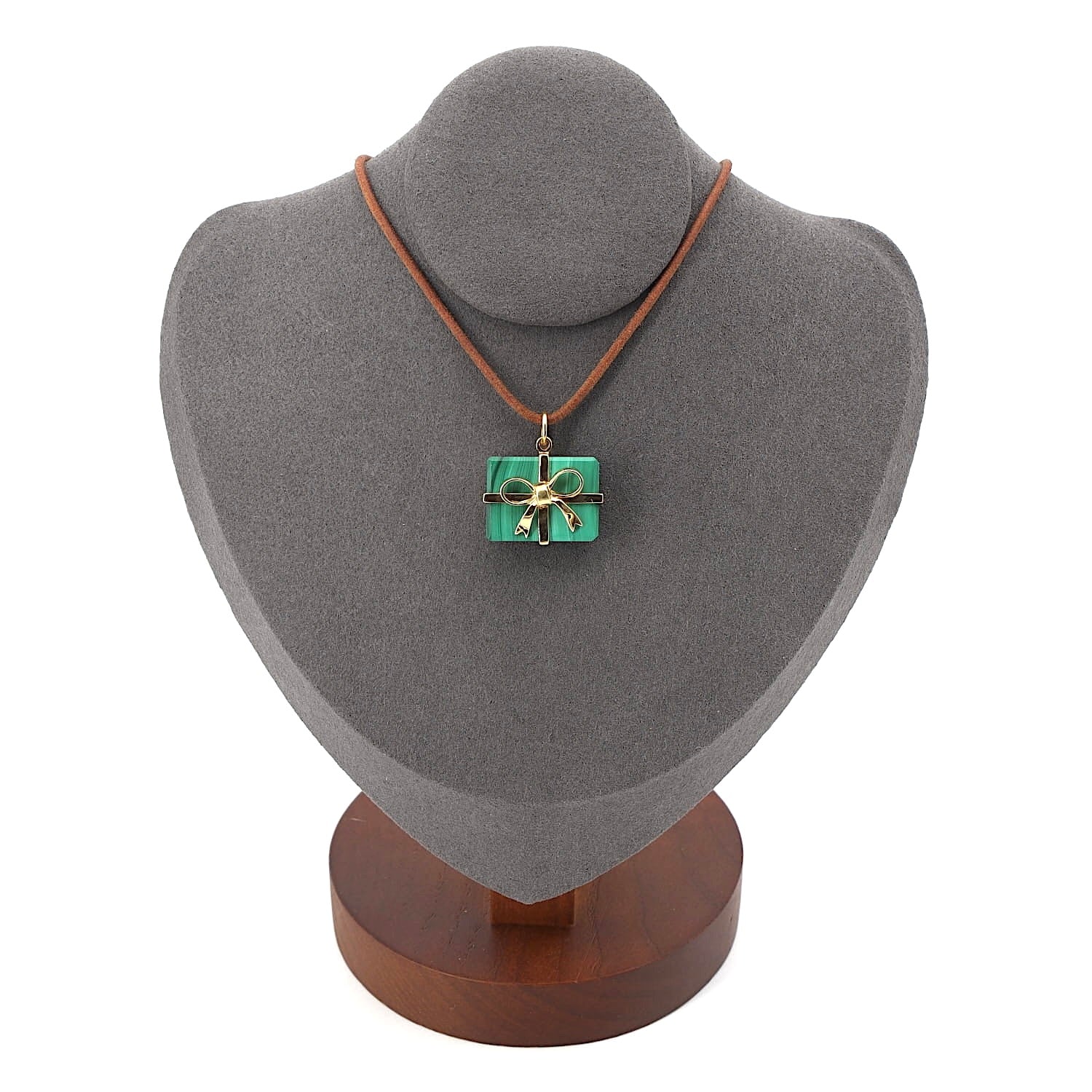 Pendant in 585 yellow gold with a malachite, on the bust