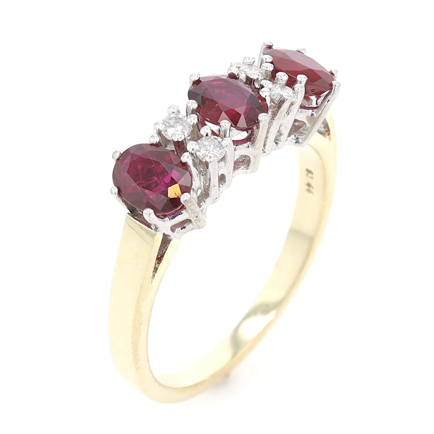 Vintage ring in 585 bicolor gold with rubies and brilliants, turned horizontally to the right