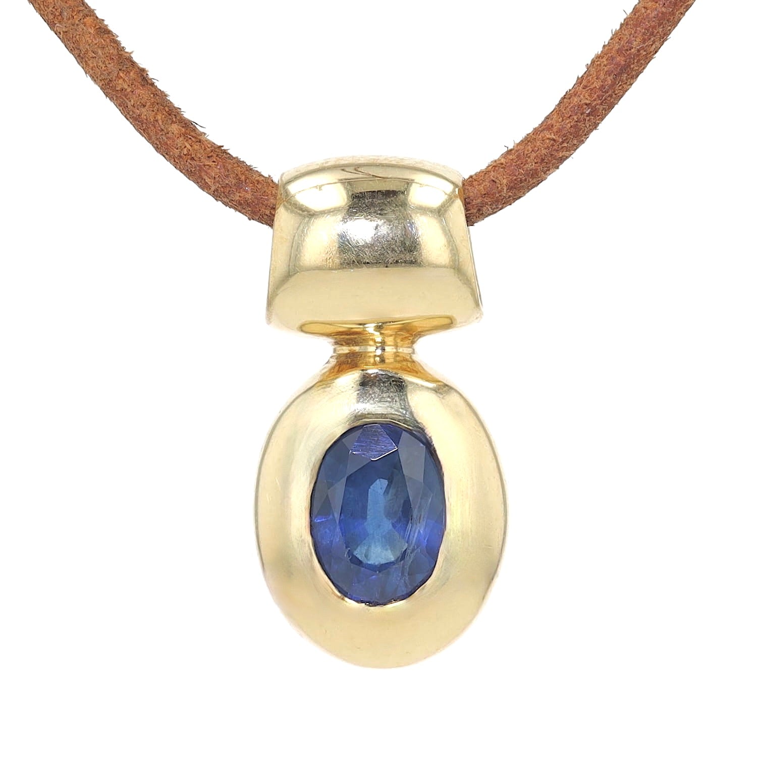 Pendant in 585 yellow gold with a blue saphi, hanging frontally