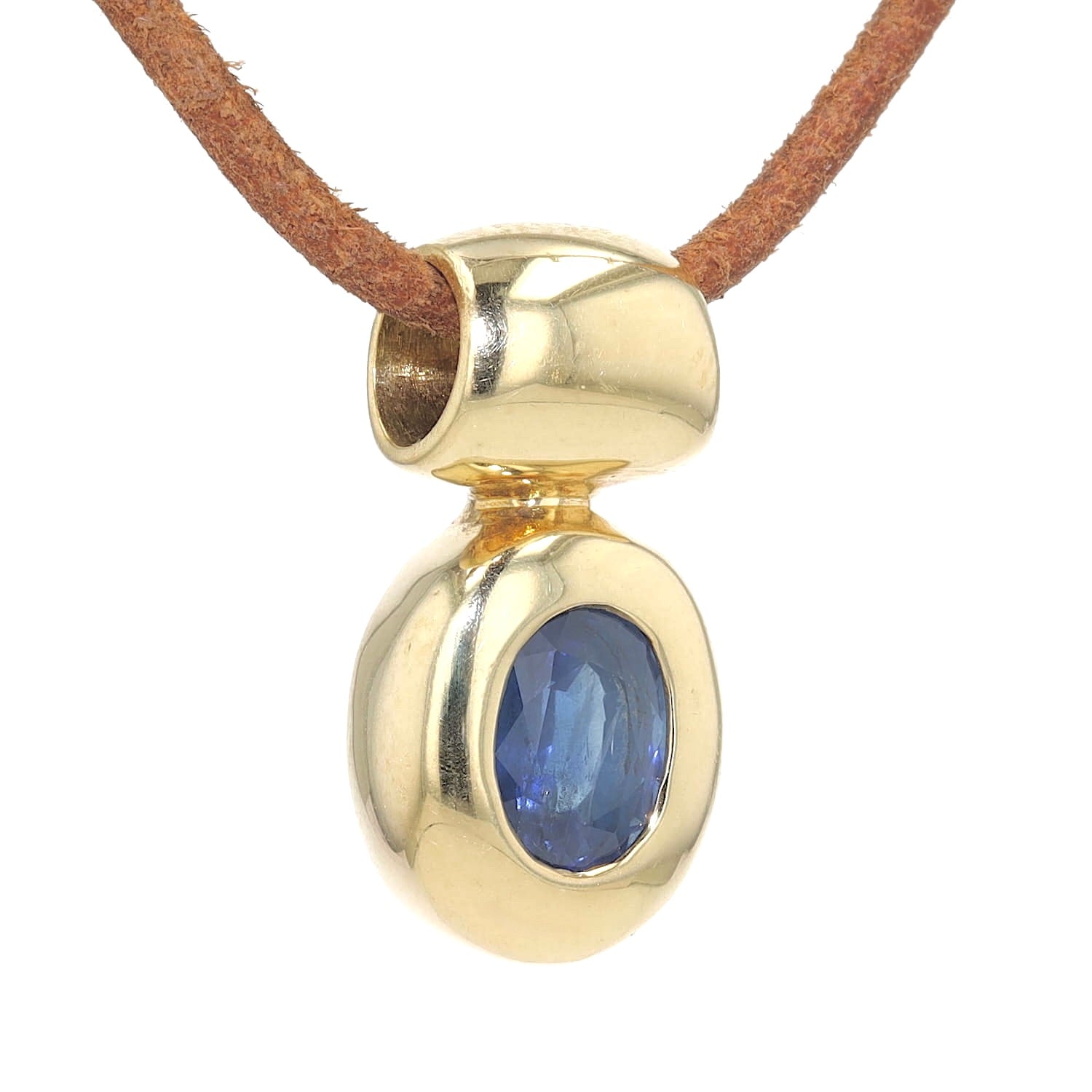 Pendant in 585 yellow gold with a blue sapphire, hanging turned to the right