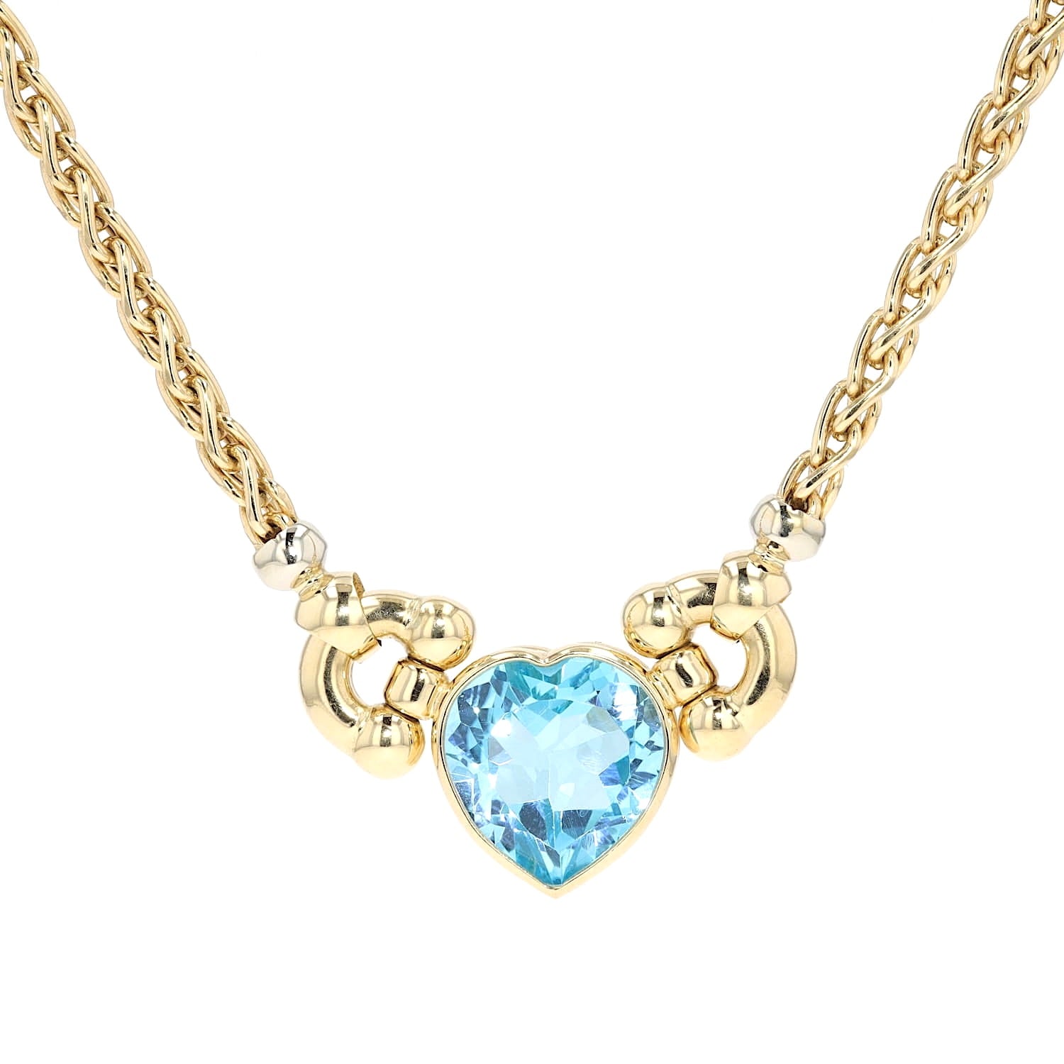 Sorelle Ronco Collier in 750er Gelbgold mit einem blauen Topas, hängend frontal