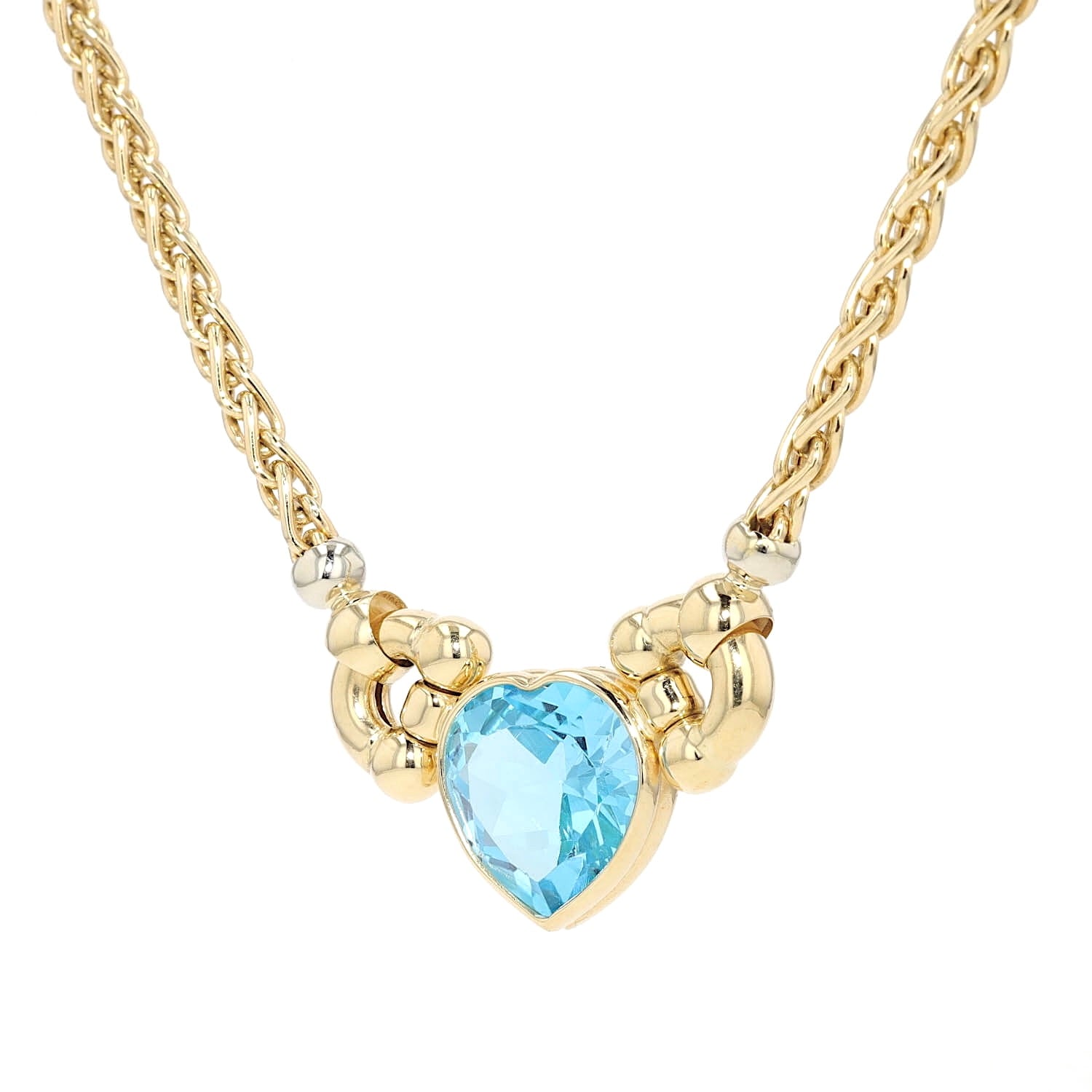 Sorelle Ronco Collier in 750er Gelbgold mit einem blauen Topas, hängend links gedreht