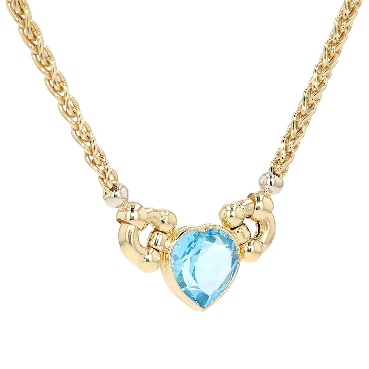 Sorelle Ronco Collier in 750er Gelbgold mit einem blauen Topas, hängend rechts gedreht