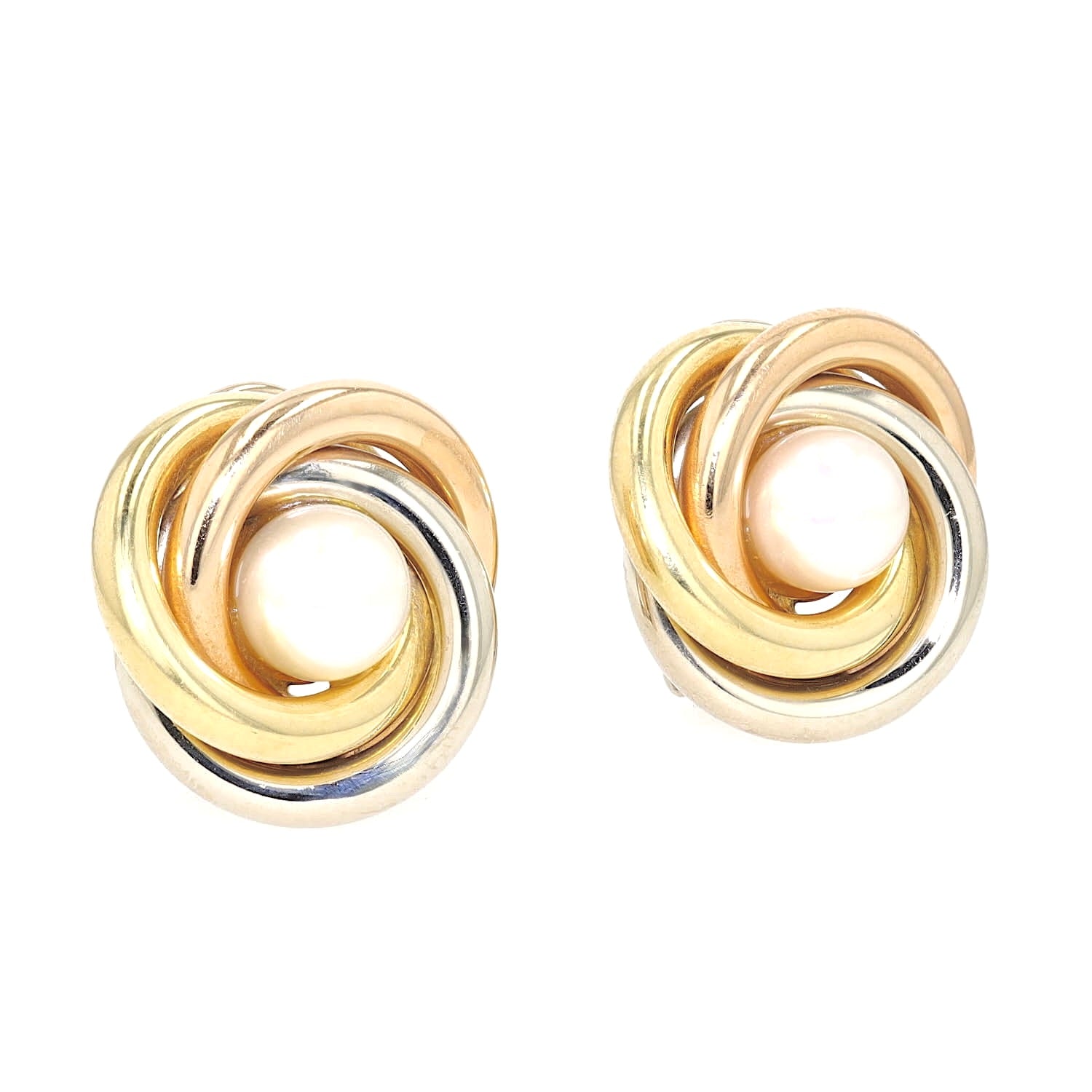 Vintage ear clips in 750 Tricolor gold, each with one , turned horizontally to the right