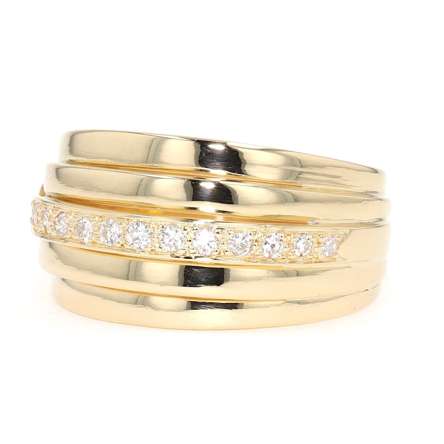 Ring in 750er Gelbgold mit Brillanten und Diamanten, liegend links gedreht