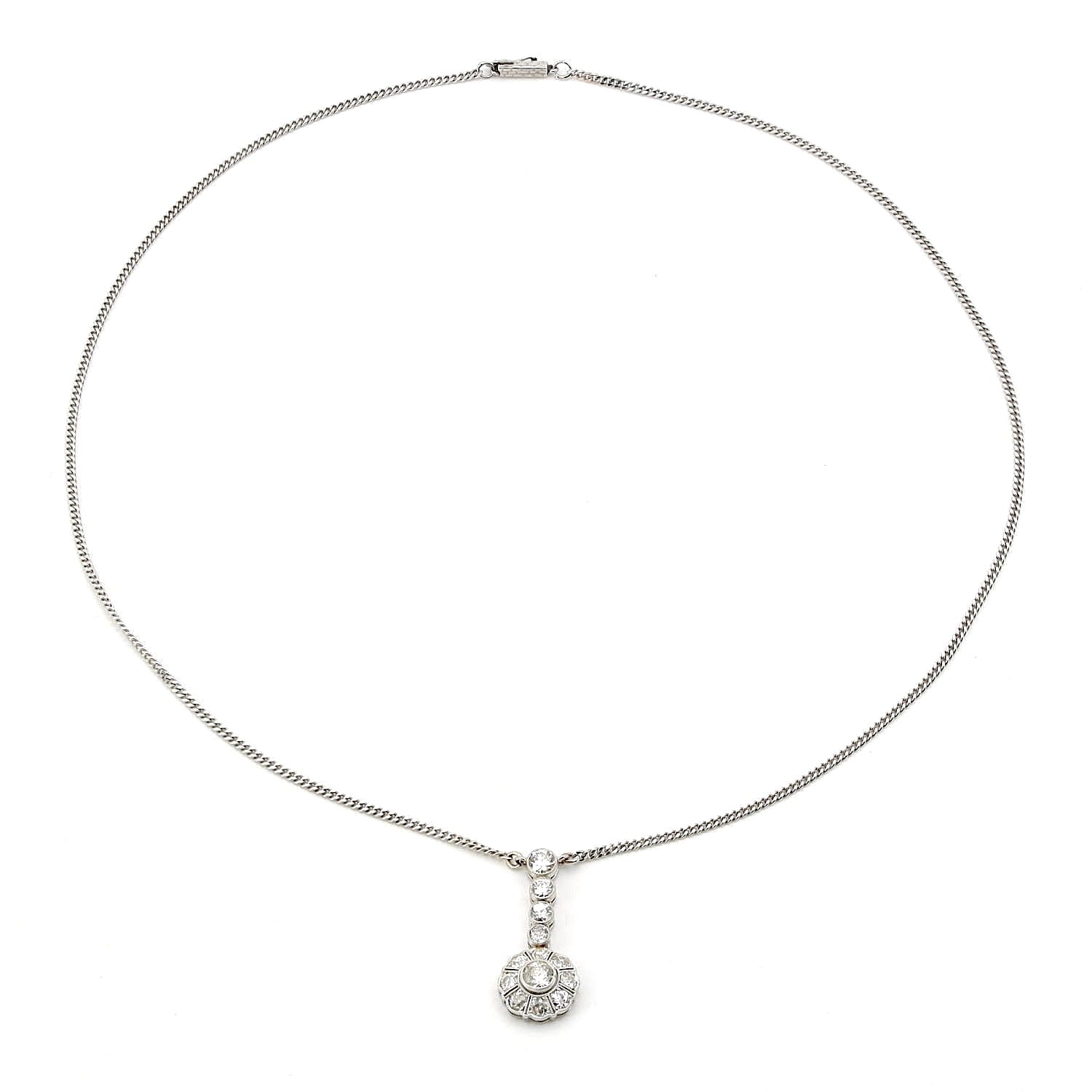 Art Deco und Vintage Collier in 585er Weißgold mit ca.  1,4 ct Diamanten, liegend Draufsicht