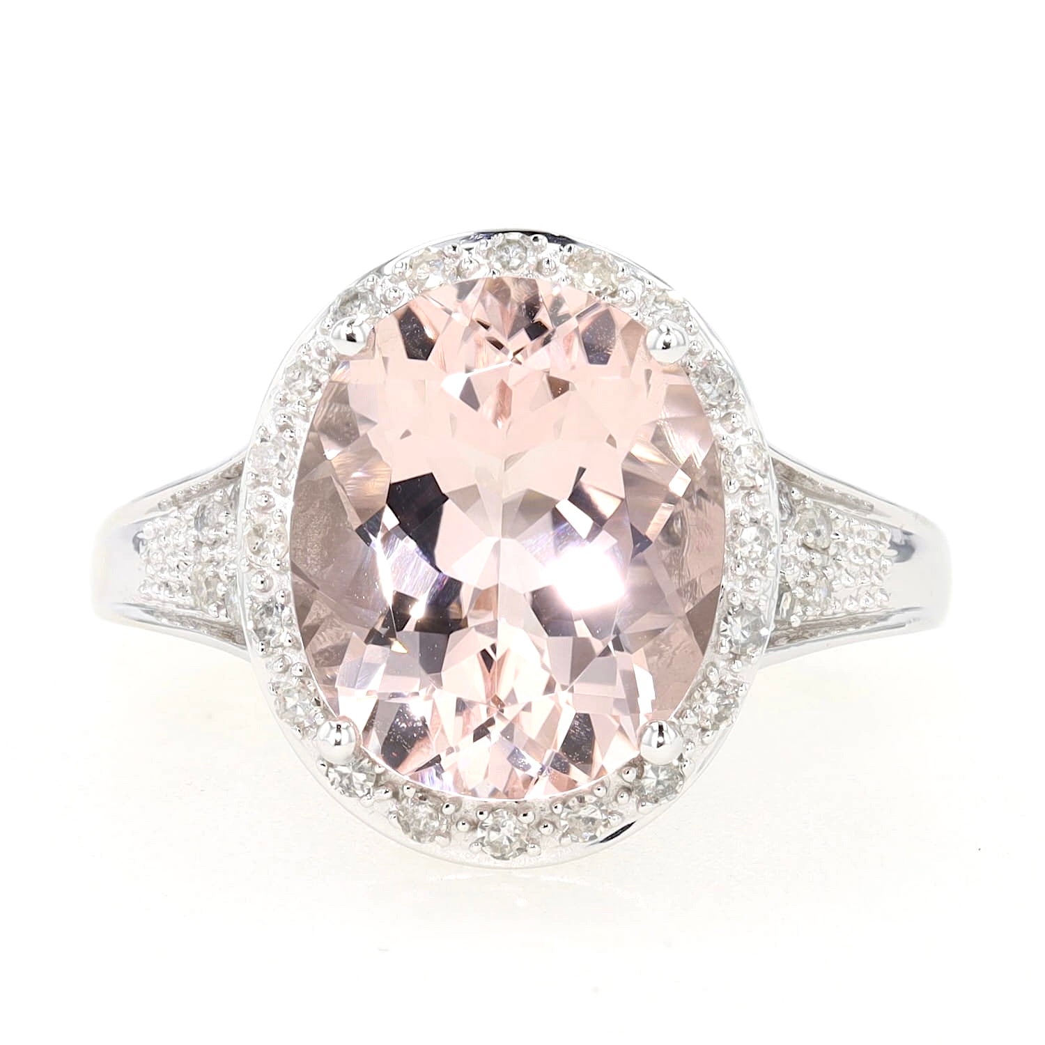 Ring in 585er Weißgold mit einem Morganit und Diamanten, liegend frontal
