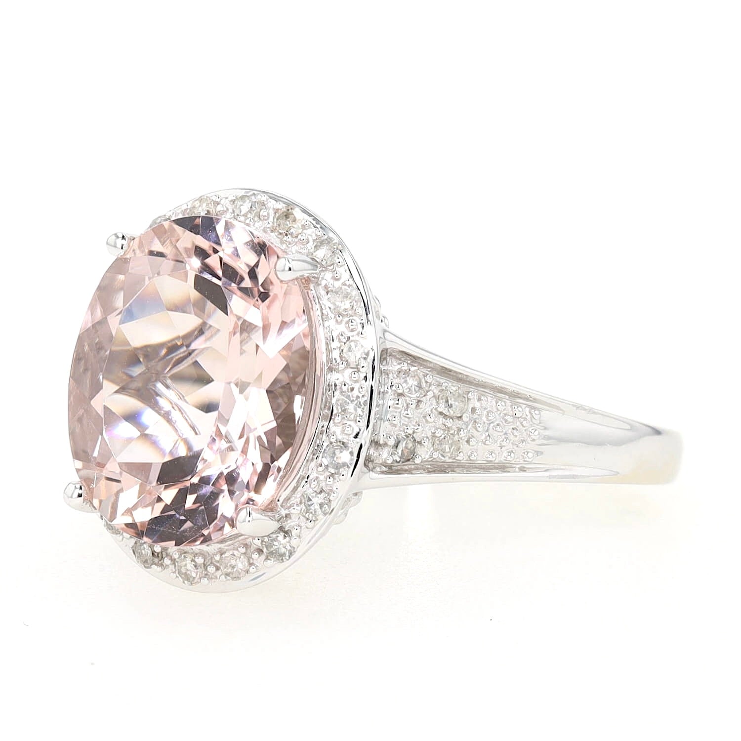 Ring in 585er Weißgold mit einem Morganit und Diamanten, liegend links gedreht