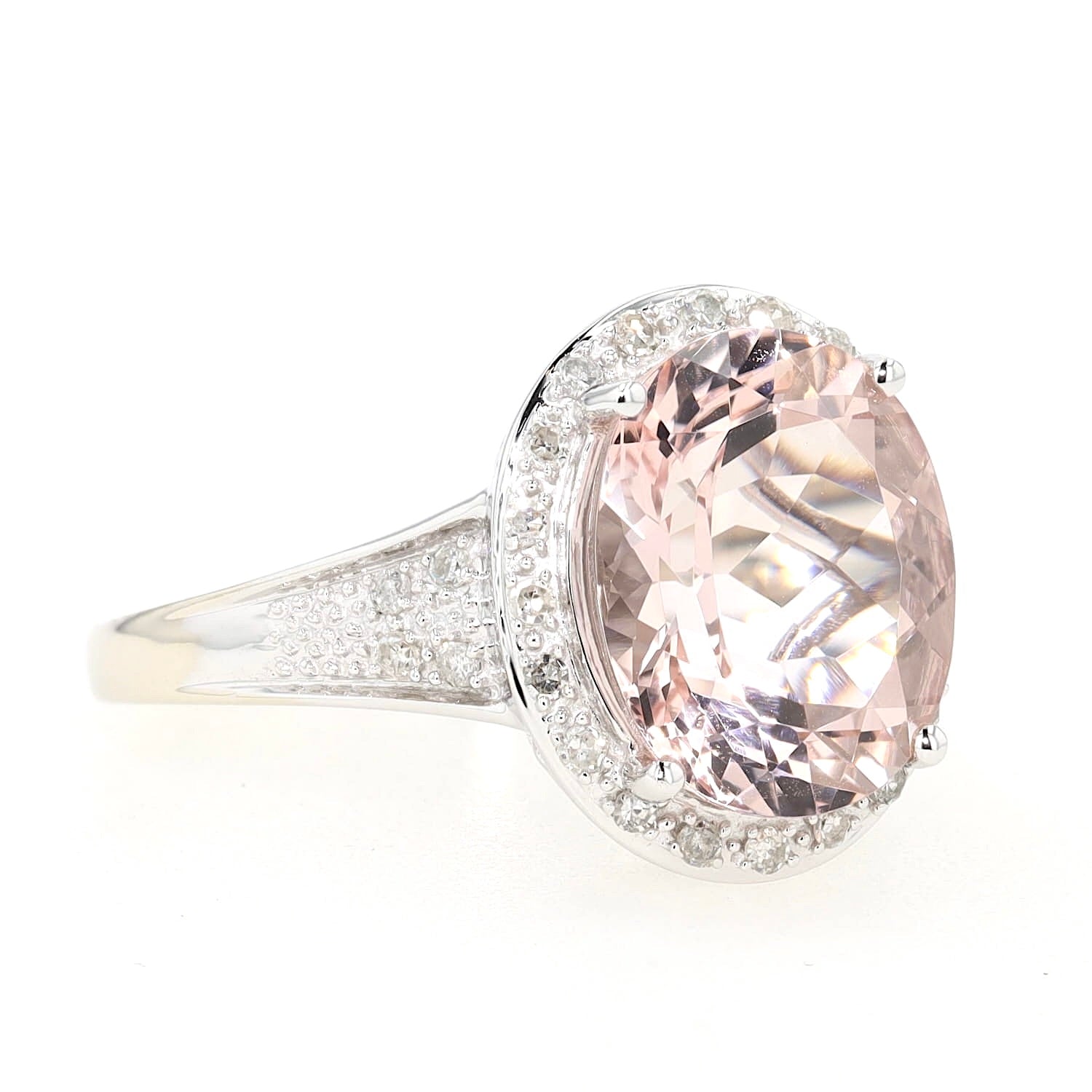 Ring in 585er Weißgold mit einem Morganit und Diamanten, liegend rechts gedreht