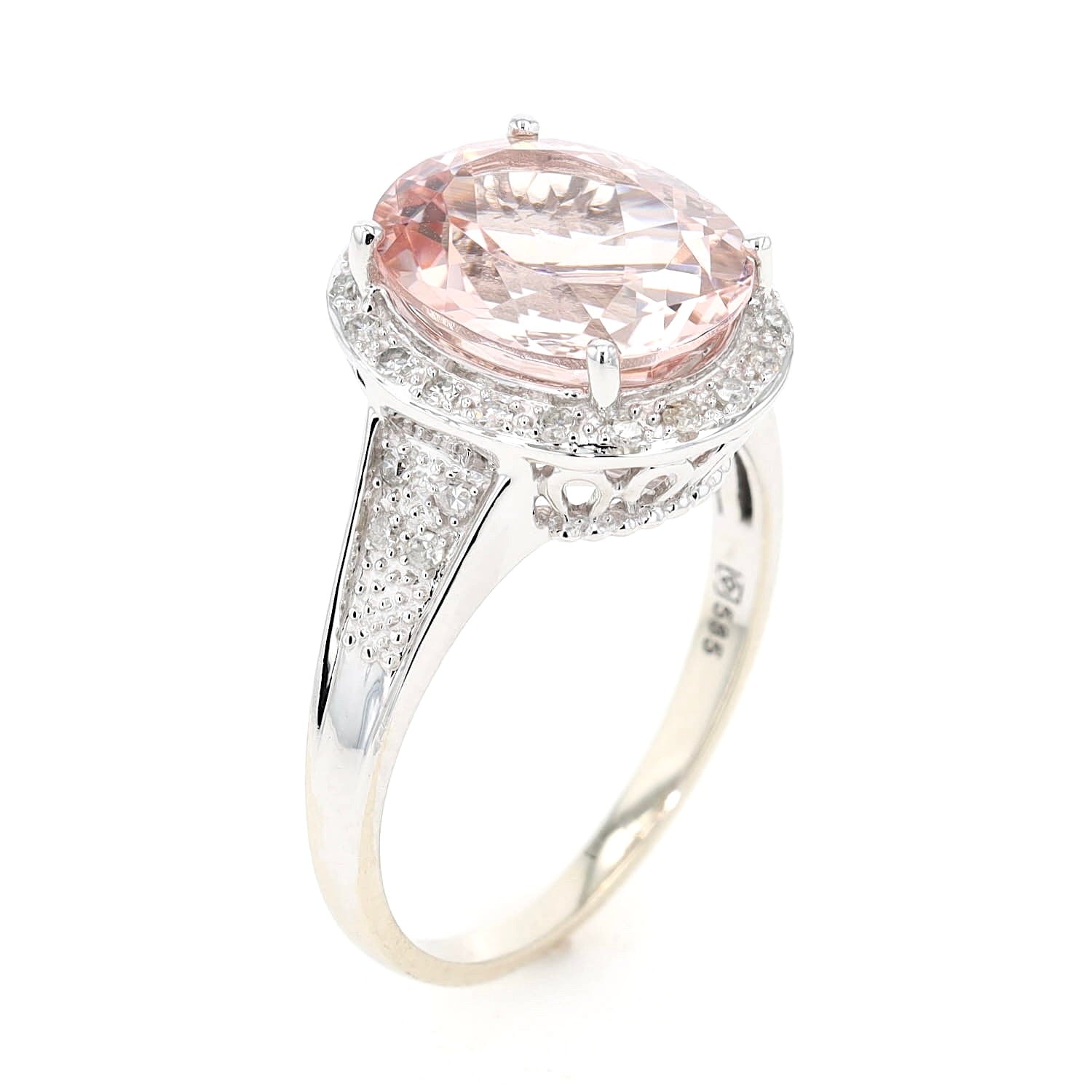 Ring in 585er Weißgold mit einem Morganit und Diamanten, stehend