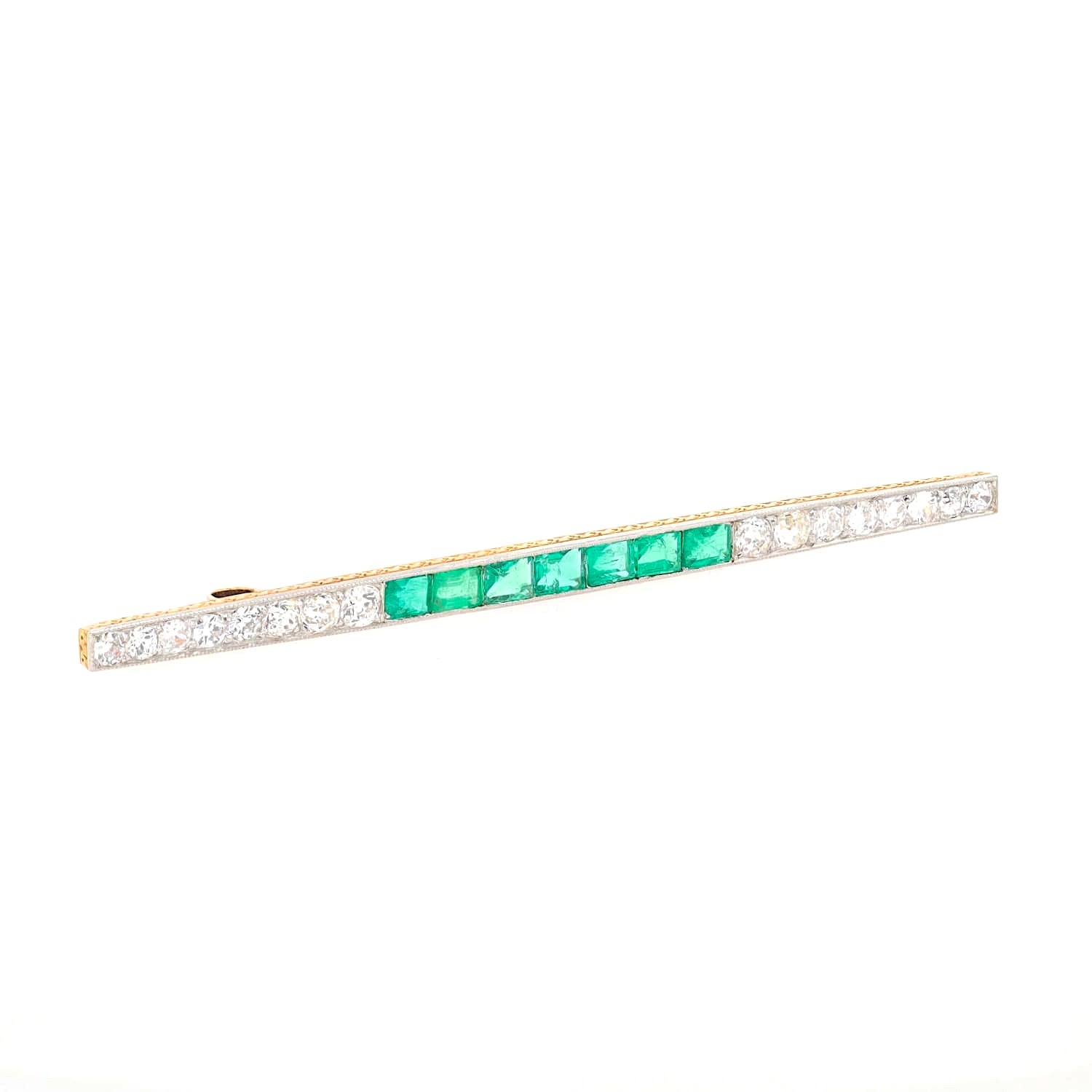 Art Deco Anhänger(ehemals Brosche) aus 750er Gelbgold/Platin mit Smaragden und Diamanten, liegend rechts gedreht