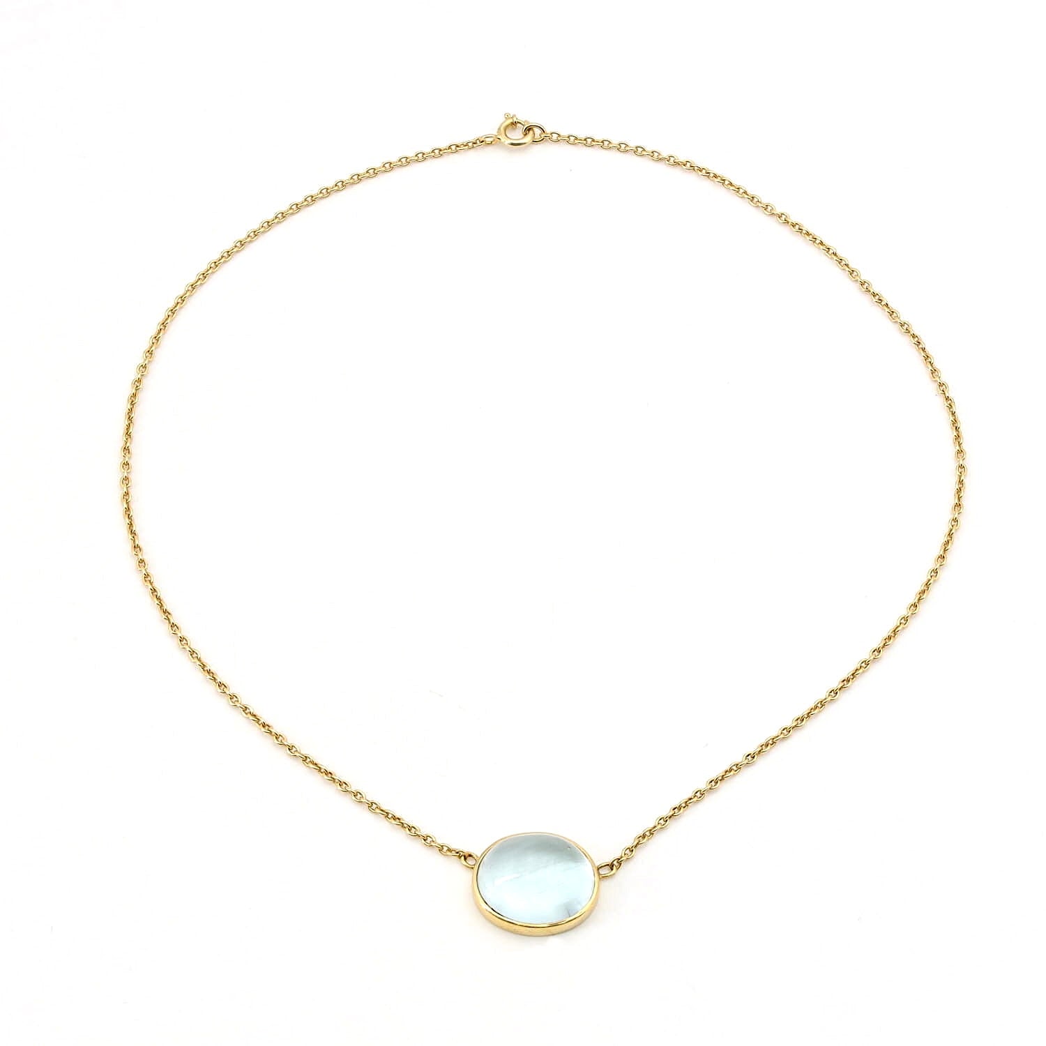 Collier in 750er Gelbgold mit einem Aquamarin-Cabochon, liegend geschlossen Draufsicht