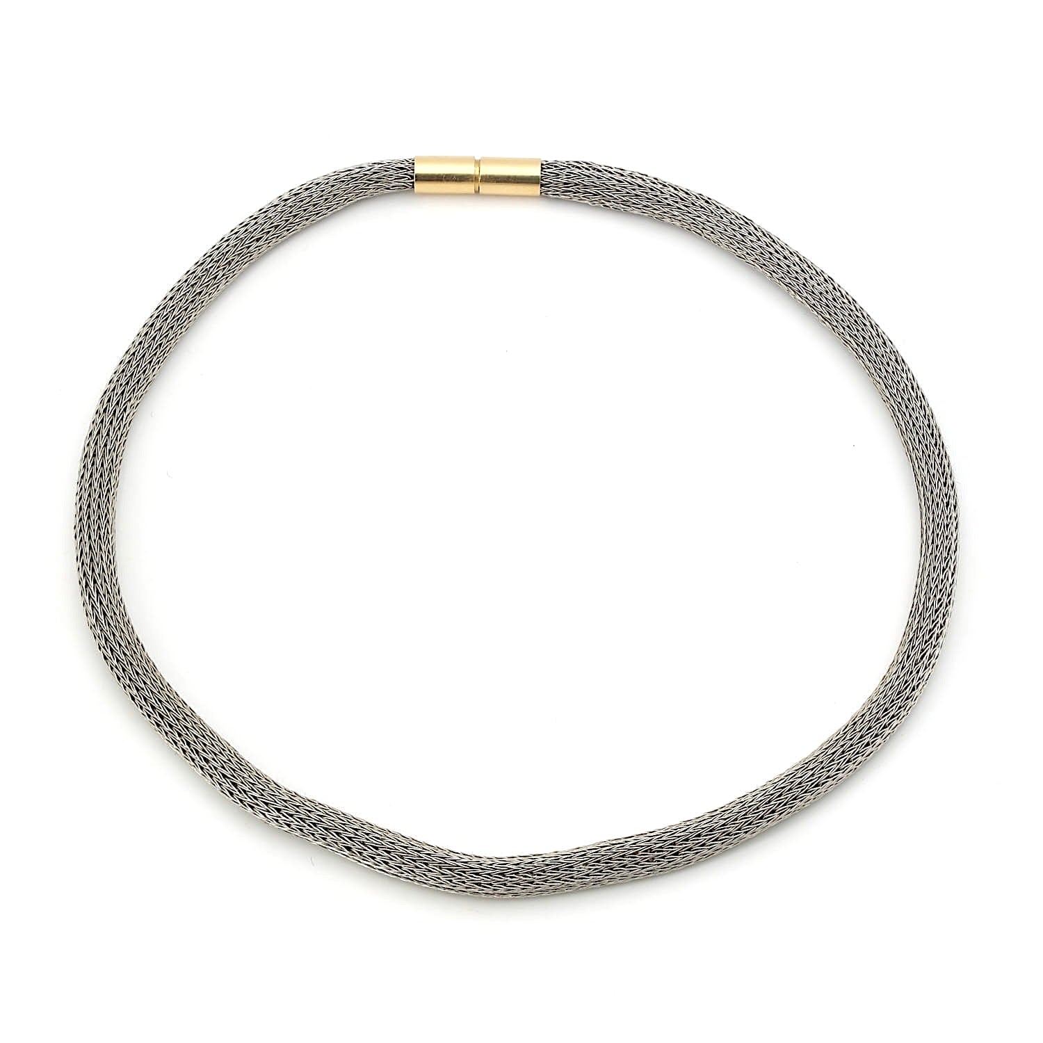 Strickkette aus Palladium mit einem Schloß aus 750er Gelbgold, liegend Draufsicht