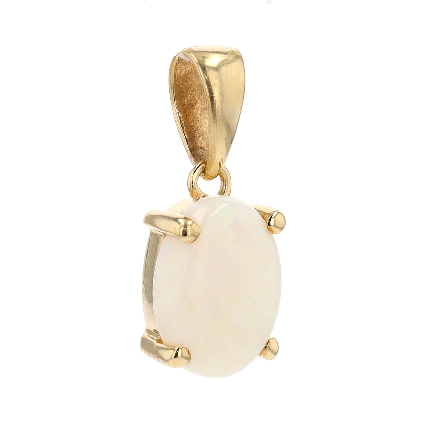 Anhänger in 333er Gelbgold mit einem Opal-Cabochon, hängend rechts gedreht