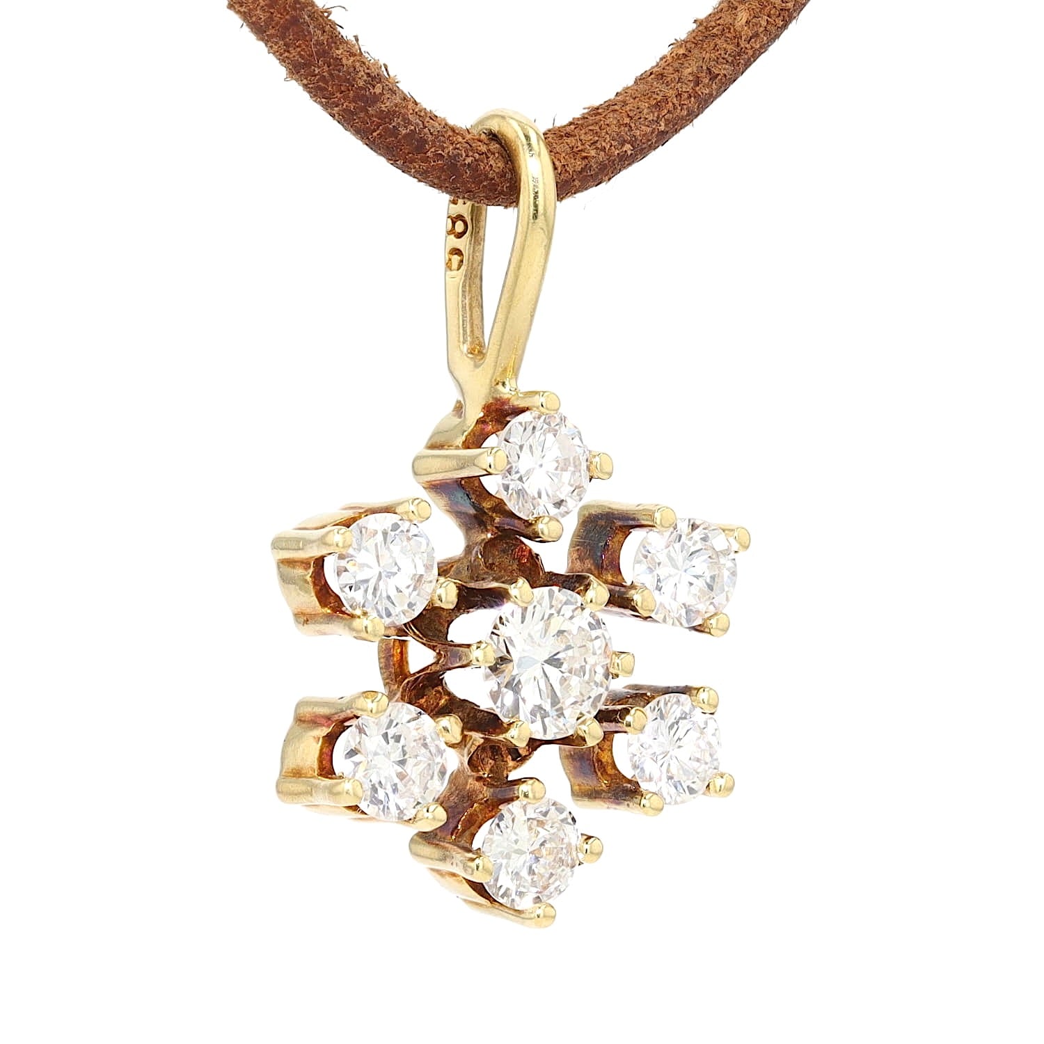 Anhänger in 585er Gelbgold mit insgesamt ca. 0,65 ct Brillanten, hängend rechts gedreht