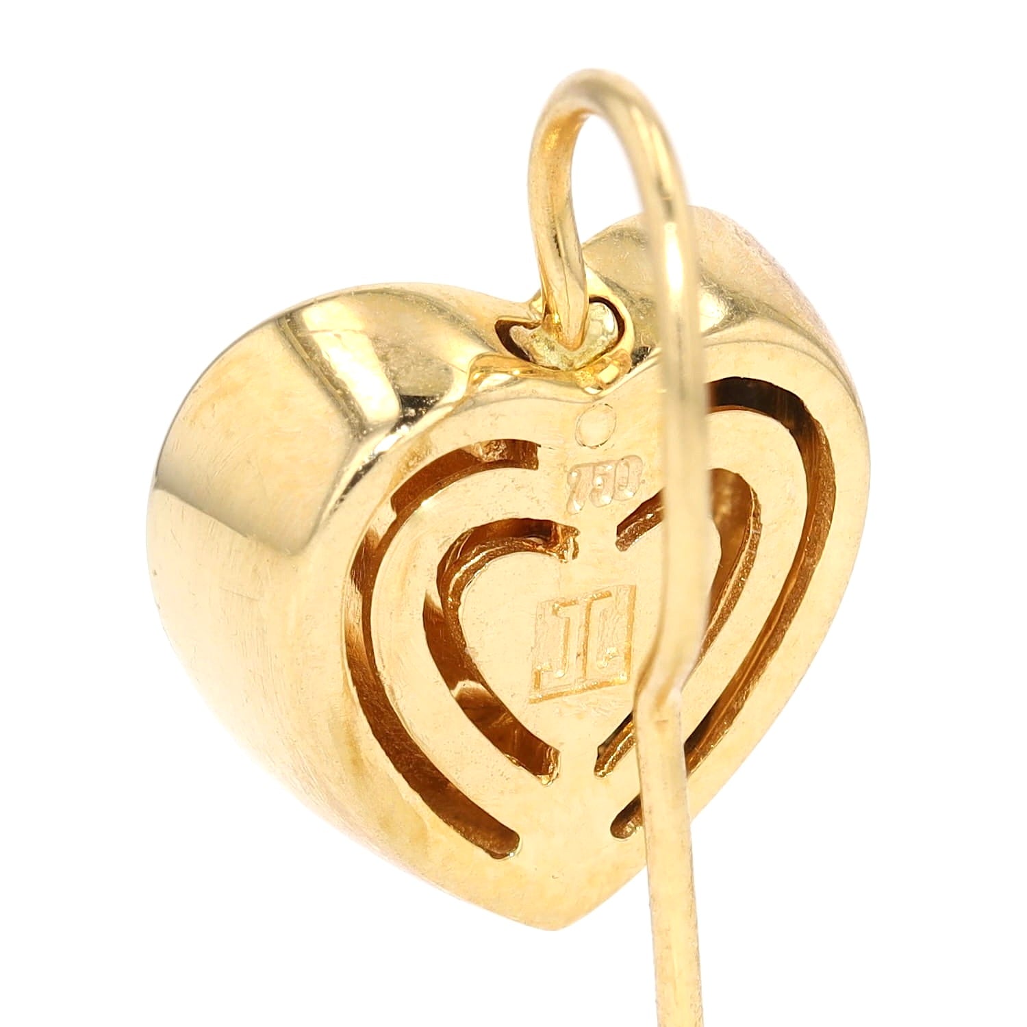 Jette Joop Ohrringe in 750er Gelbgold mit je einem Brillanten, einzelner Ohrring von hinten Punze Jette Joop zu sehen