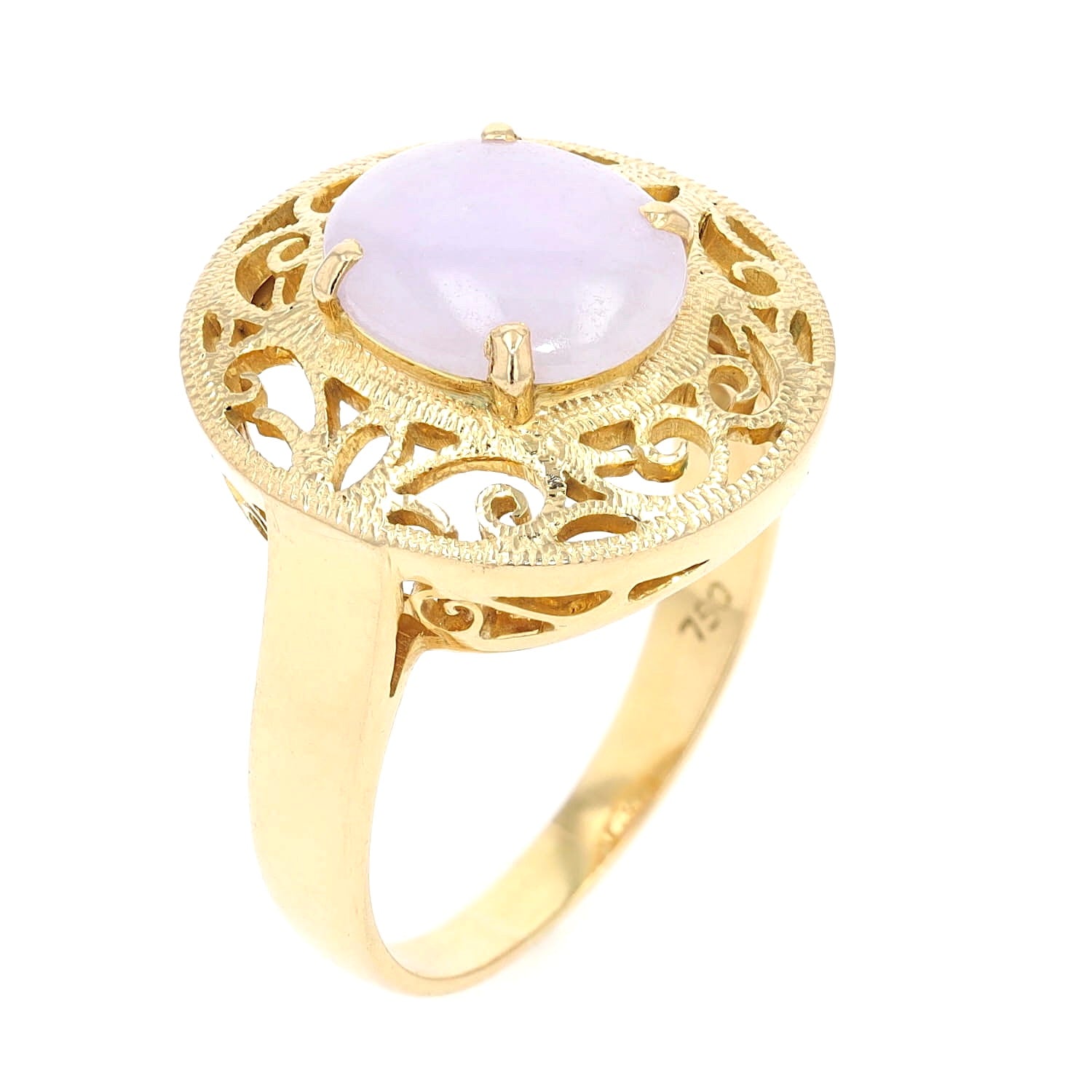 Ring in 750er Gelbgold mit einem lavendelfarbener Jadeit, stehend