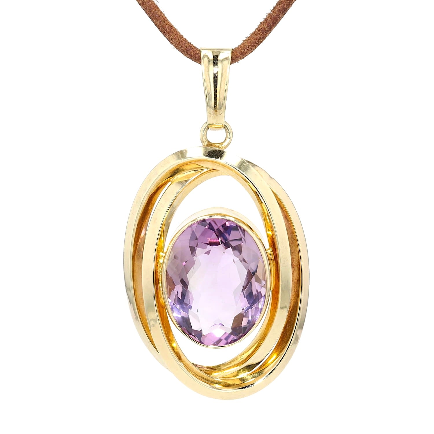 Vintage Anhänger in 585er Gelbgold mit einem Amethyst, hängend frontal
