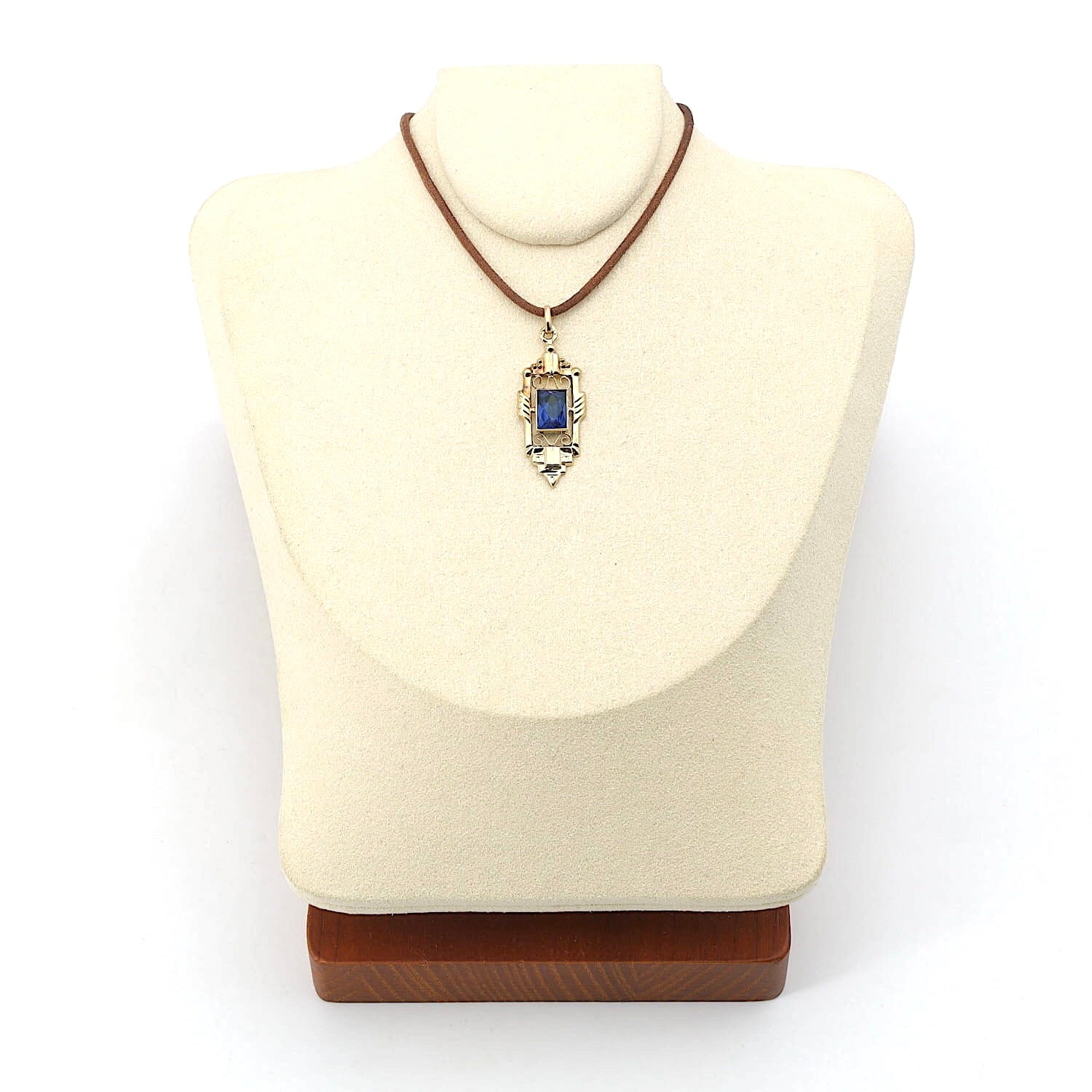 Antiker Anhänger in 585er Gelbgold mit einem blauen Glasstein, an der Büste