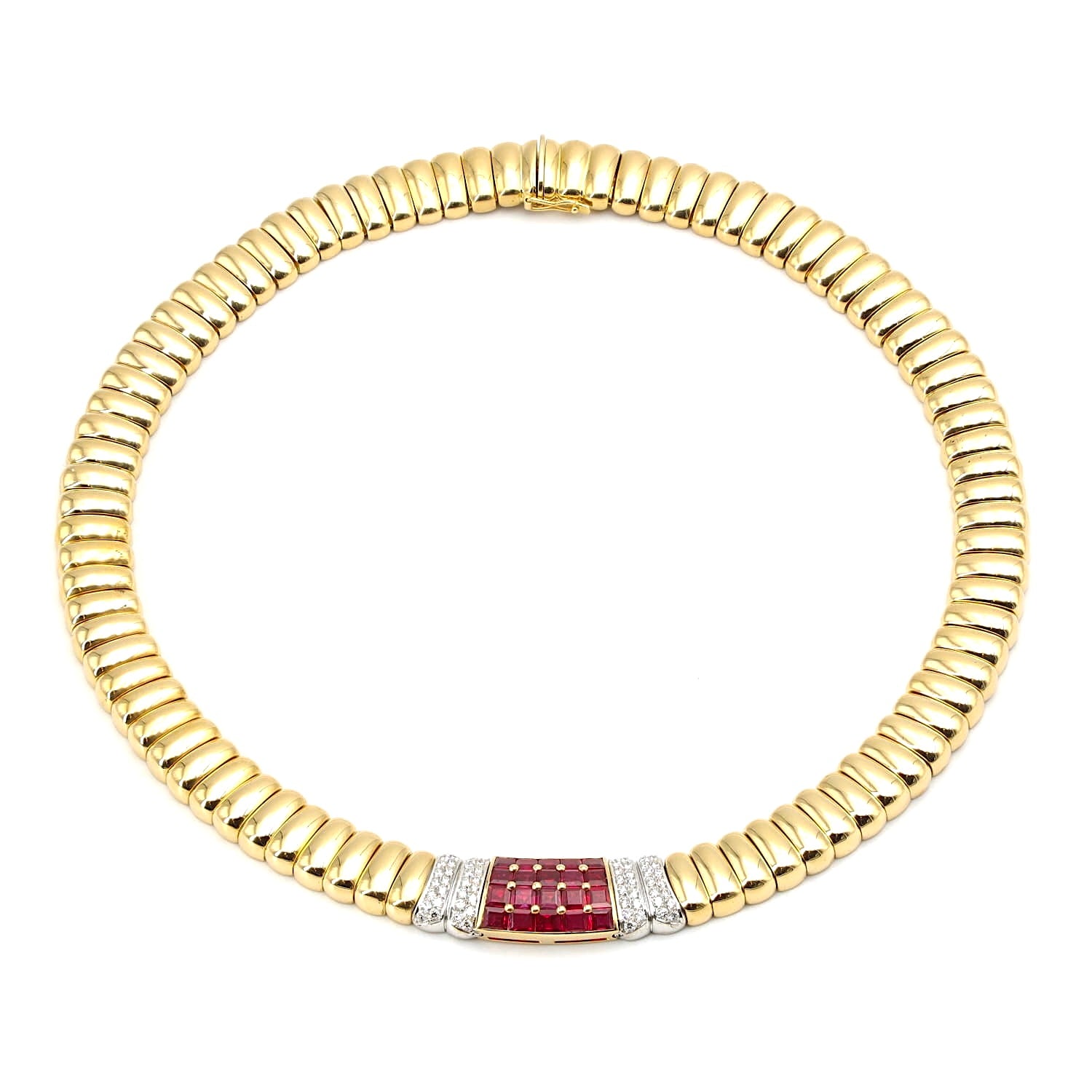 Collier von Wempe in 750er Gelb- und Weißgold mit Rubinen und Brillanten, liegend Draufsicht