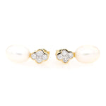 Ohrringe in 750er Gelbgold mit je einer Südsee-Zuchtperle und Brillanten, liegend frontal