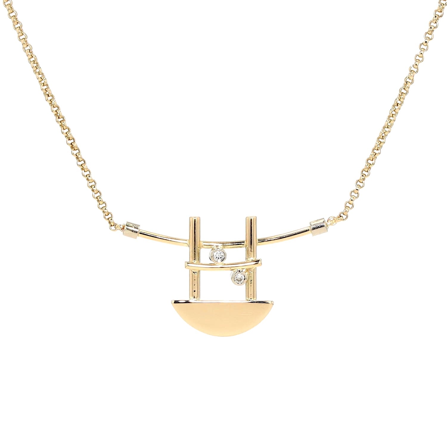 Collier in 585er Gelbgold mit zwei Brillanten, hängend frontal