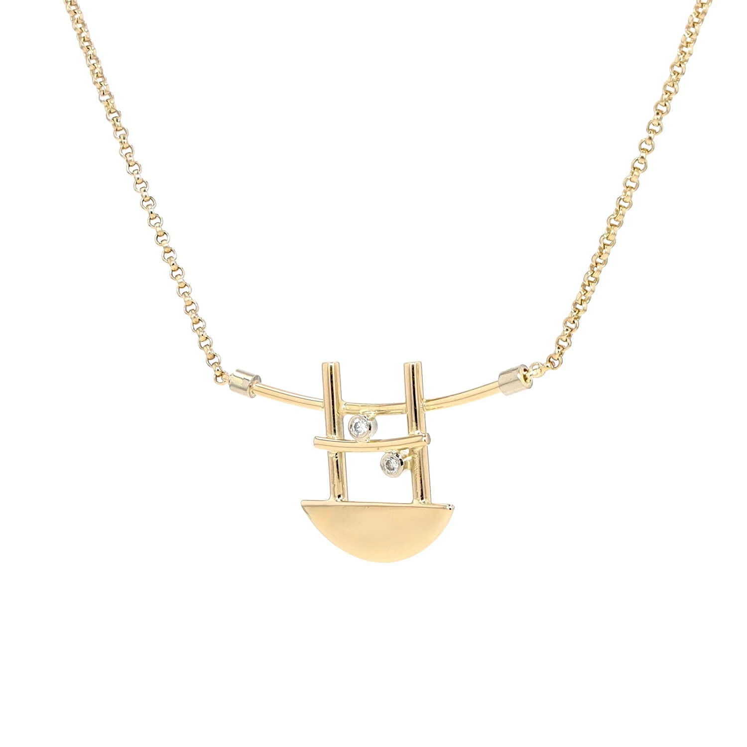 Collier in 585er Gelbgold mit zwei Brillanten, hängend links gedreht