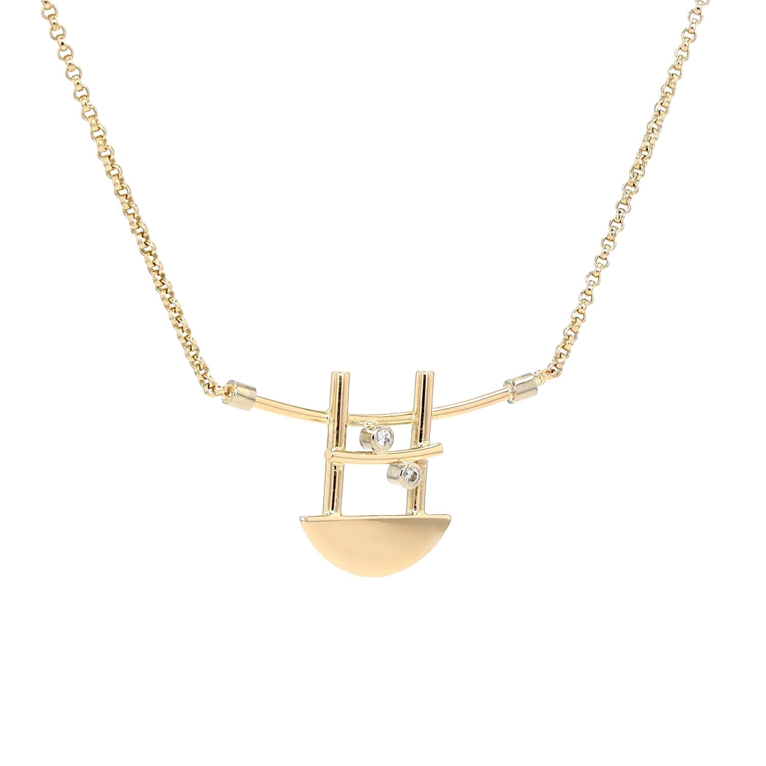 Collier in 585er Gelbgold mit zwei Brillanten, hängend rechts gedreht