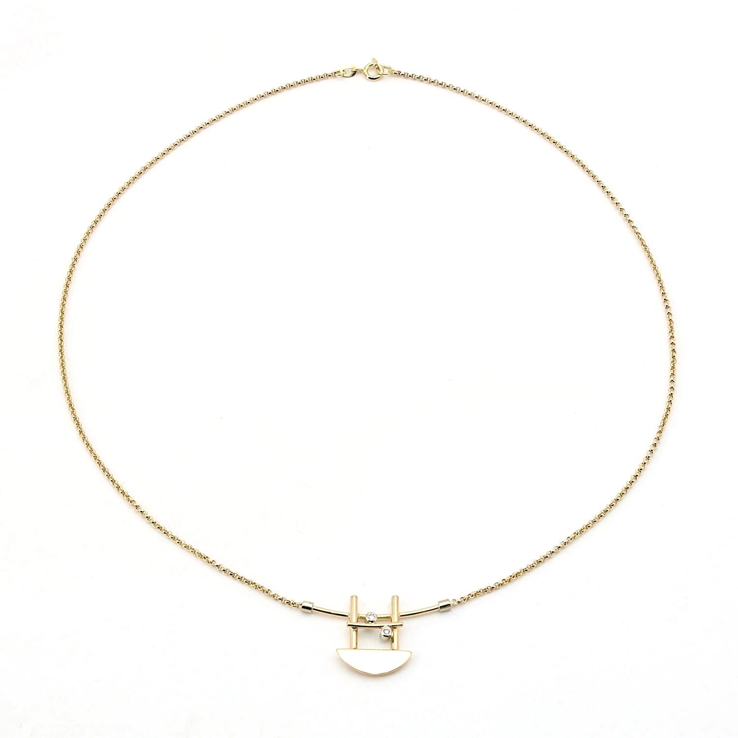 Collier in 585er Gelbgold mit zwei Brillanten, liegend Draufsicht